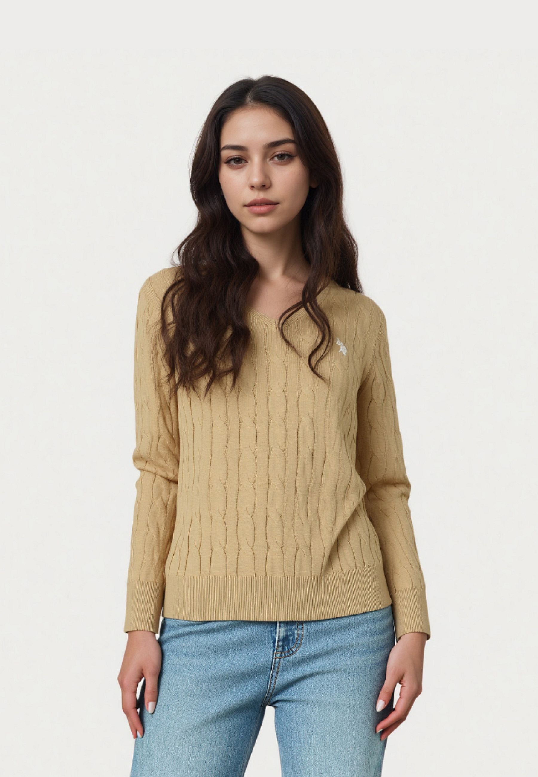 U.S. POLO Pullover Cable V-Neck