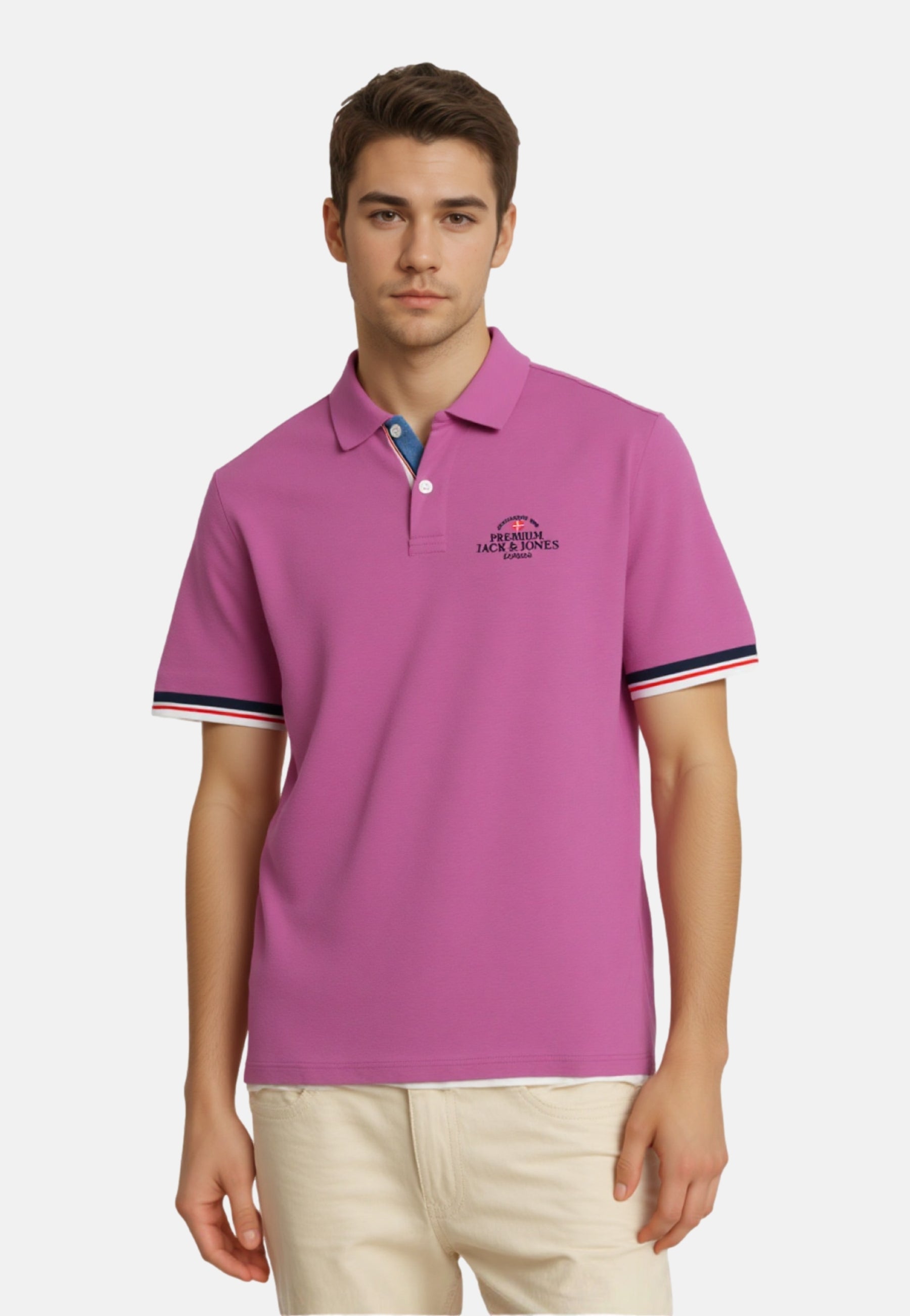 Jack & Jones Piqué-Poloshirt BLUWAVE POLO SS mit Rippbündchen und Logo-Stitching