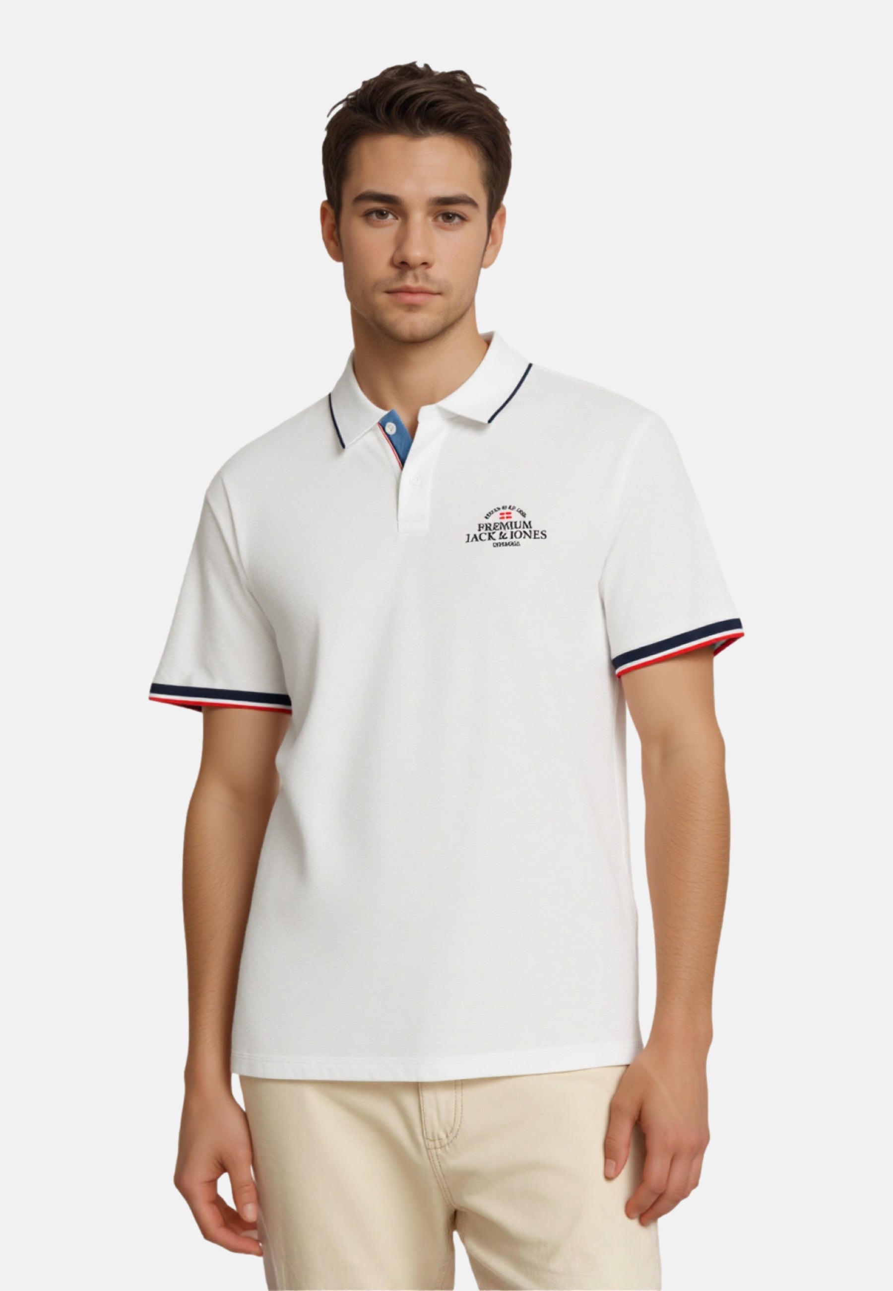 Jack & Jones Piqué-Poloshirt BLUWAVE POLO SS mit Rippbündchen und Logo-Stitching