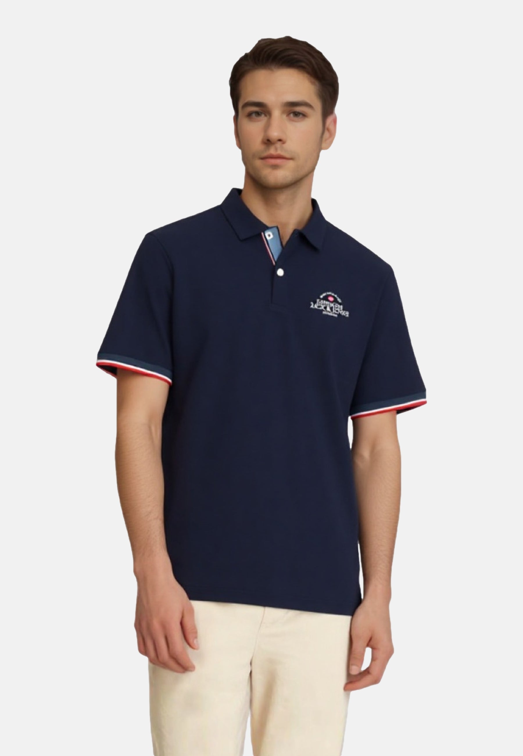 Jack & Jones Piqué-Poloshirt BLUWAVE POLO SS mit Rippbündchen und Logo-Stitching