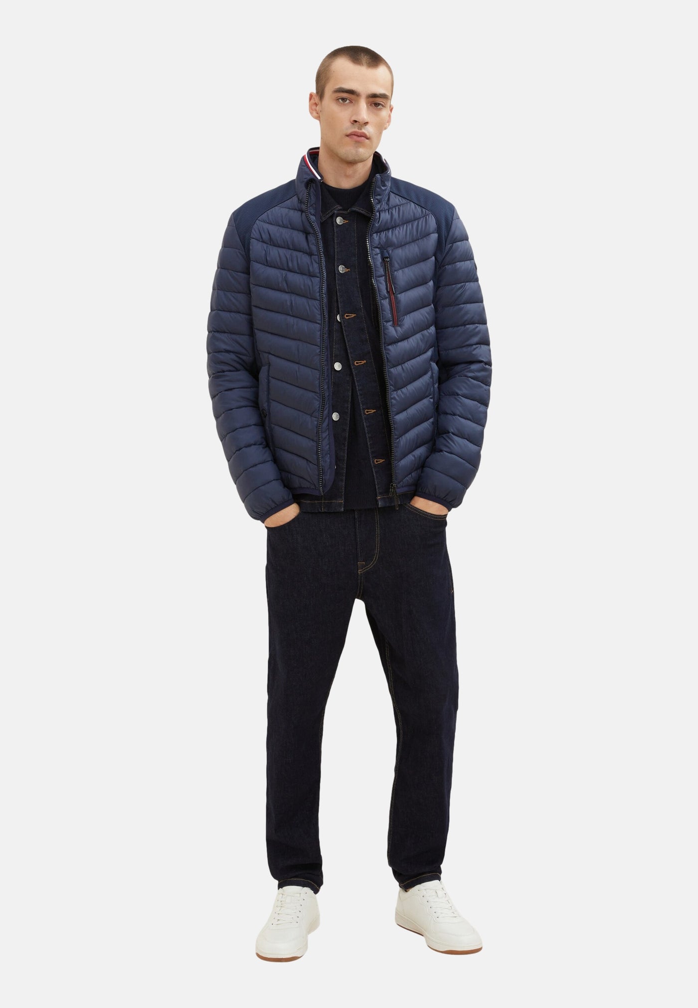 Tom Tailor Hybrid Steppjacke mit Stehkragen und Reißverschluss