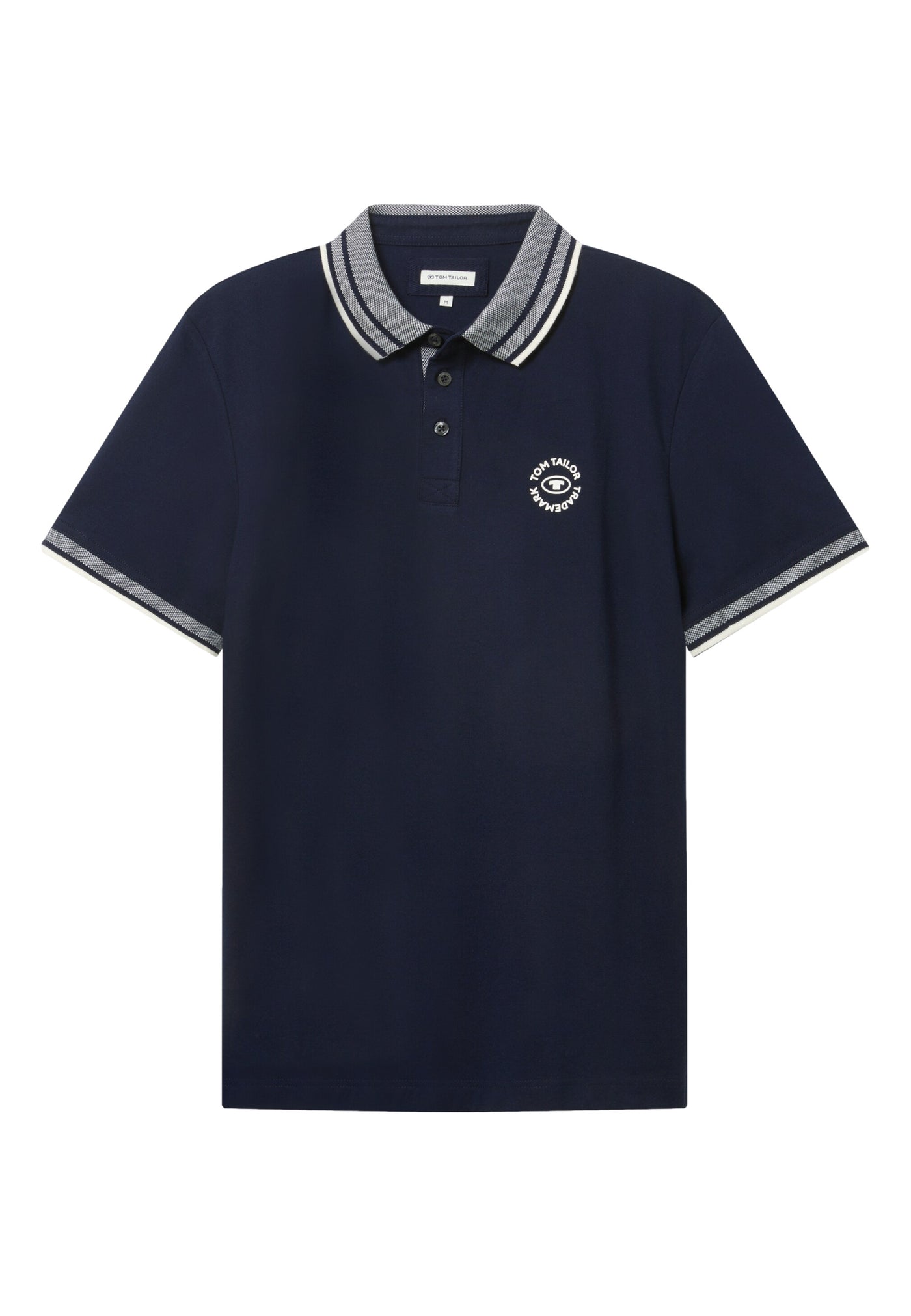 Tom Tailor Basic Polo Kurzarmshirt mit Kontraststreifen und Logo-Print