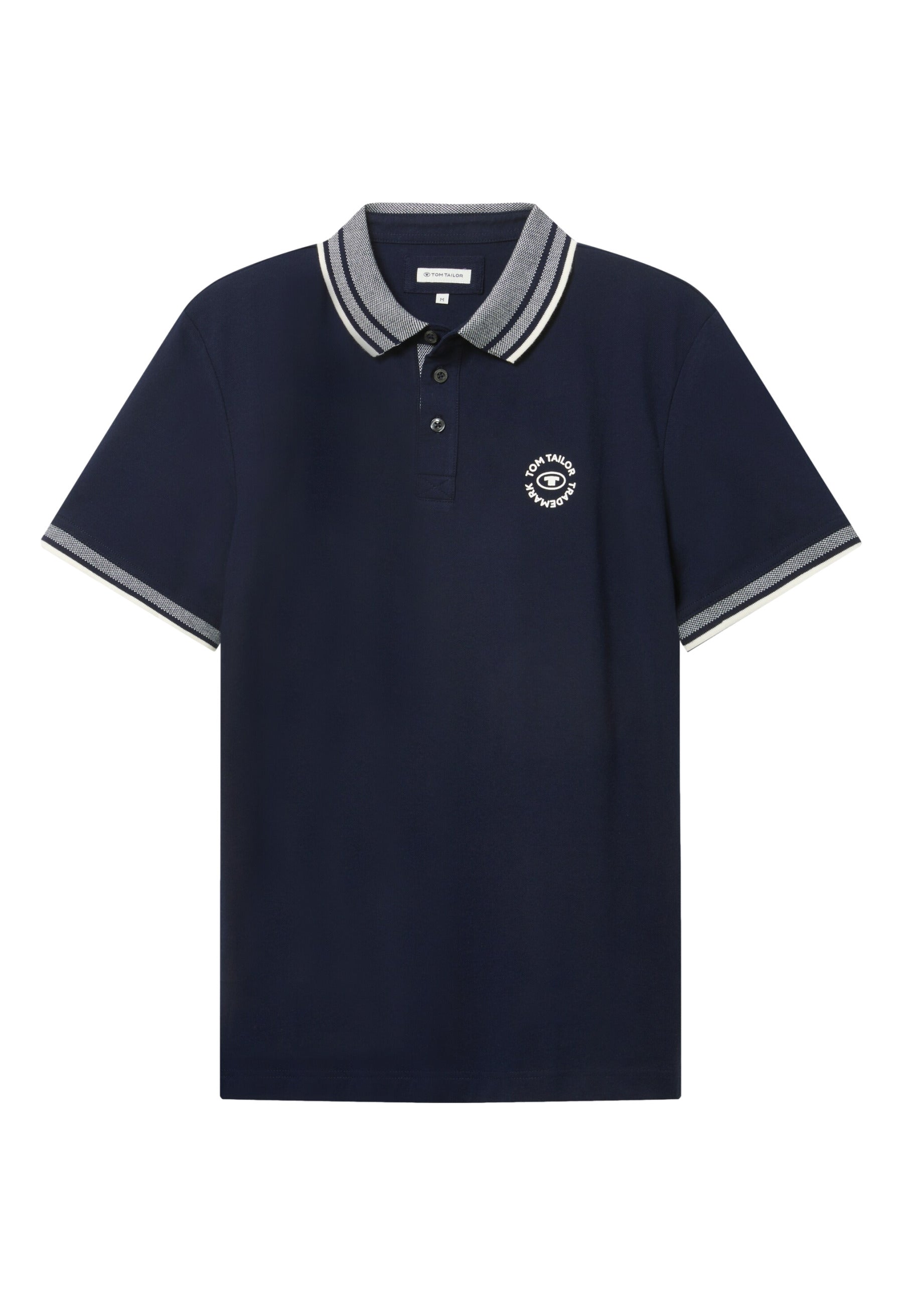 Tom Tailor Basic Polo Kurzarmshirt mit Kontraststreifen und Logo-Print