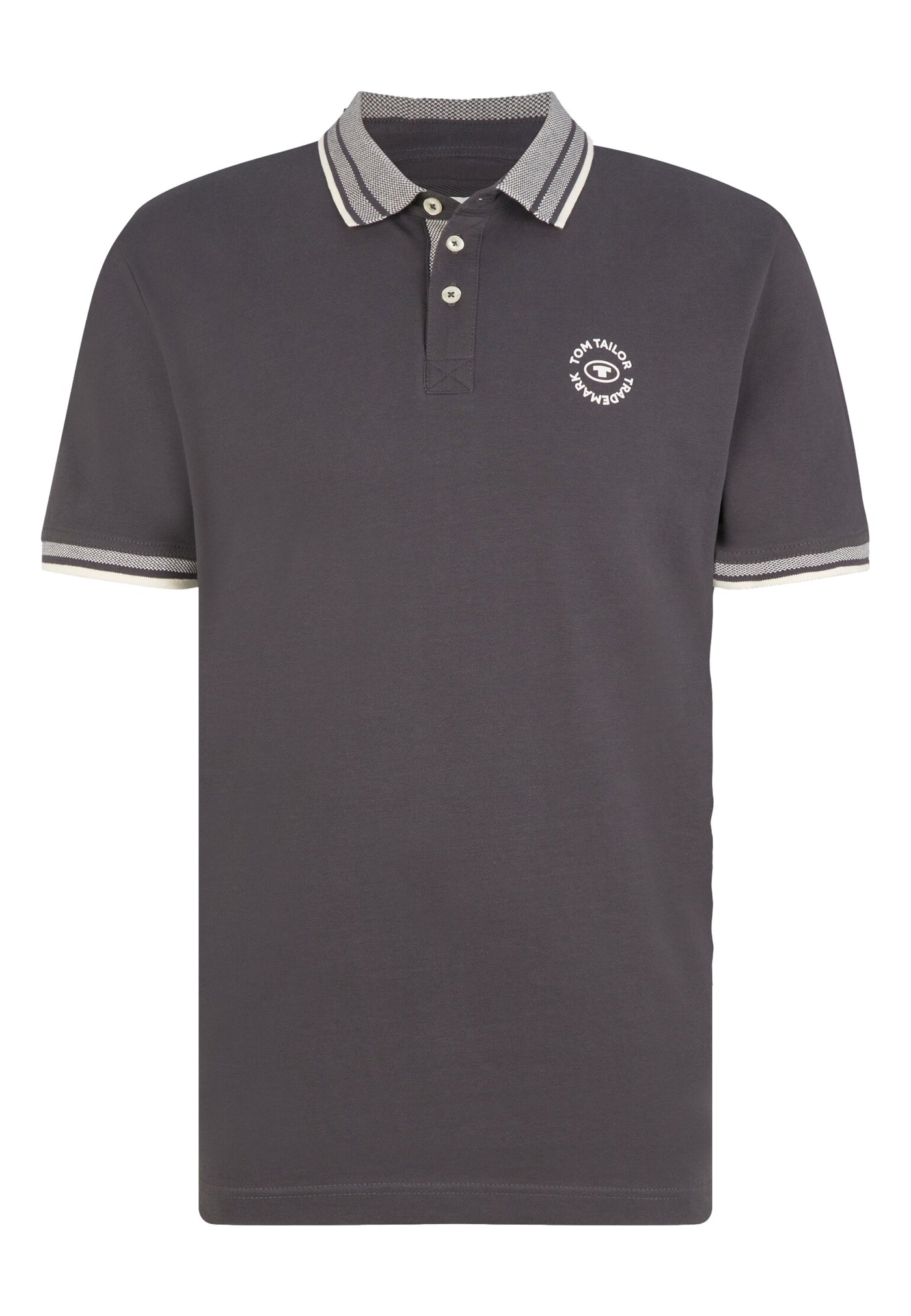 Tom Tailor Basic Polo Kurzarmshirt mit Kontraststreifen und Logo-Print