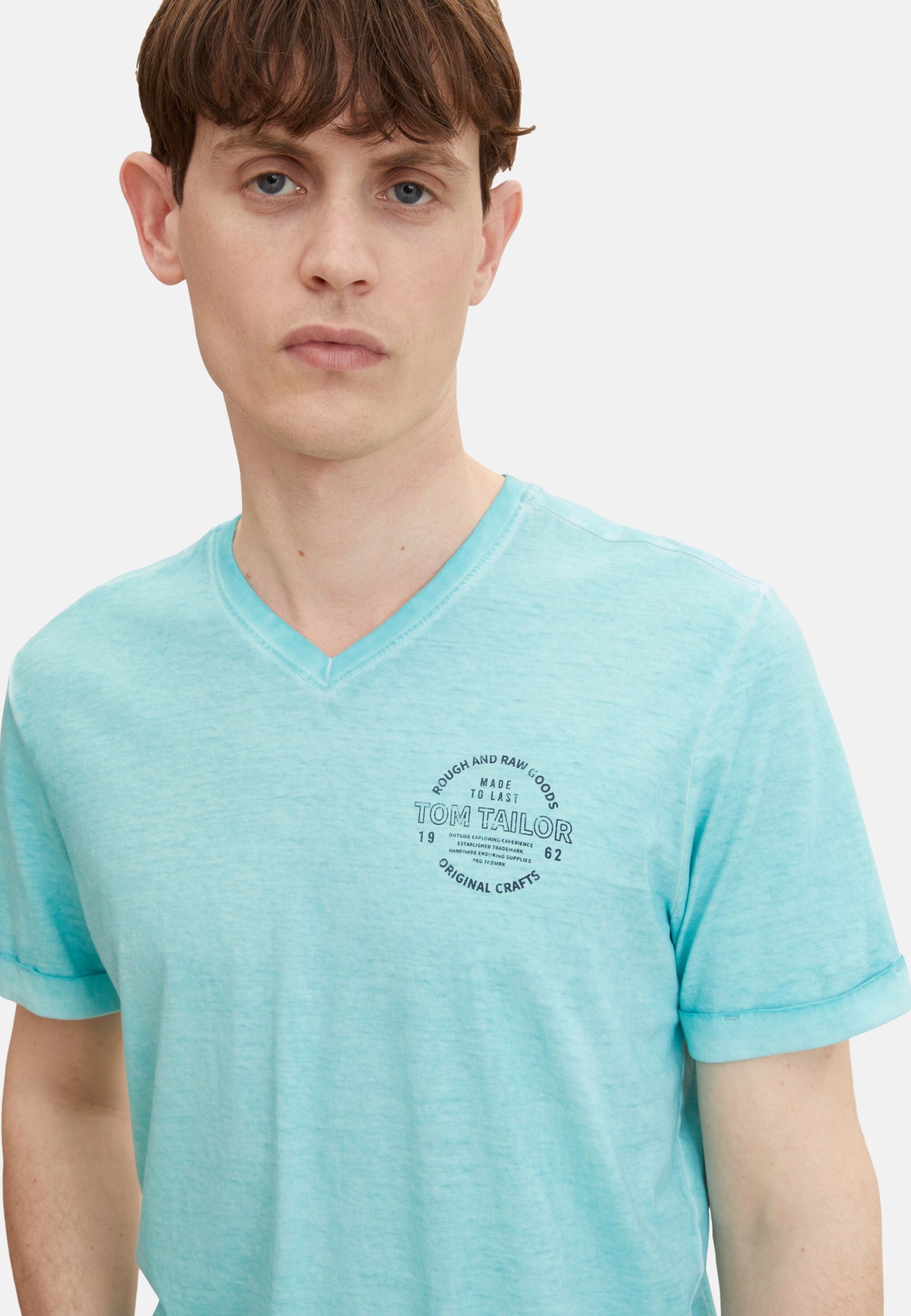 Tom Tailor T-Shirt mit Logo Print und V-Ausschnitt