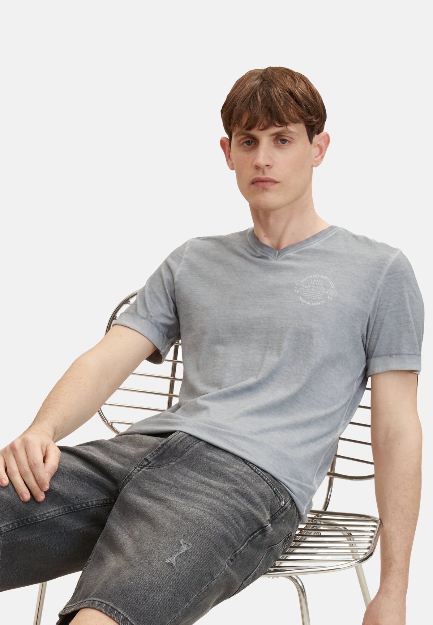 Tom Tailor T-Shirt mit Logo Print und V-Ausschnitt