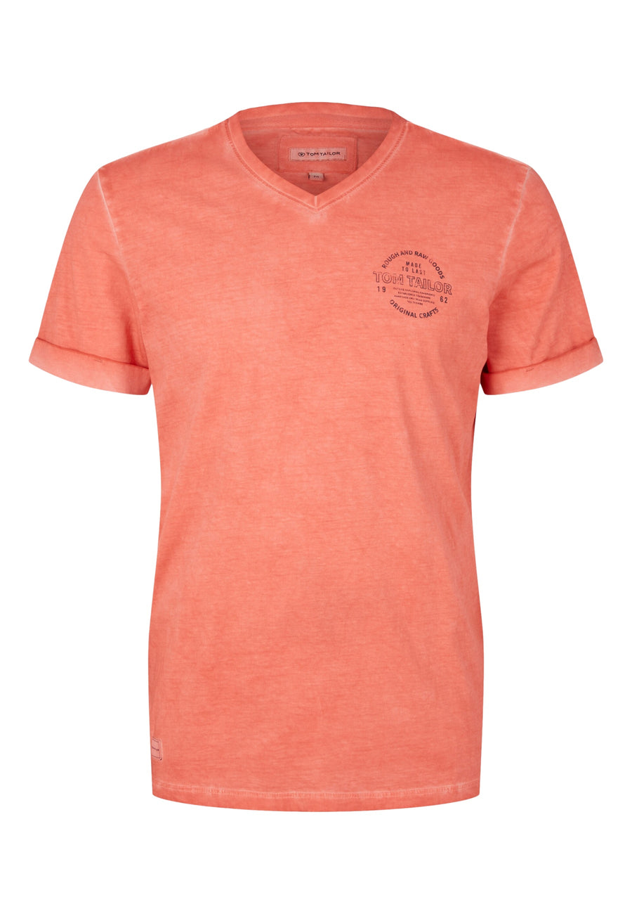 Tom Tailor T-Shirt mit Logo Print und V-Ausschnitt