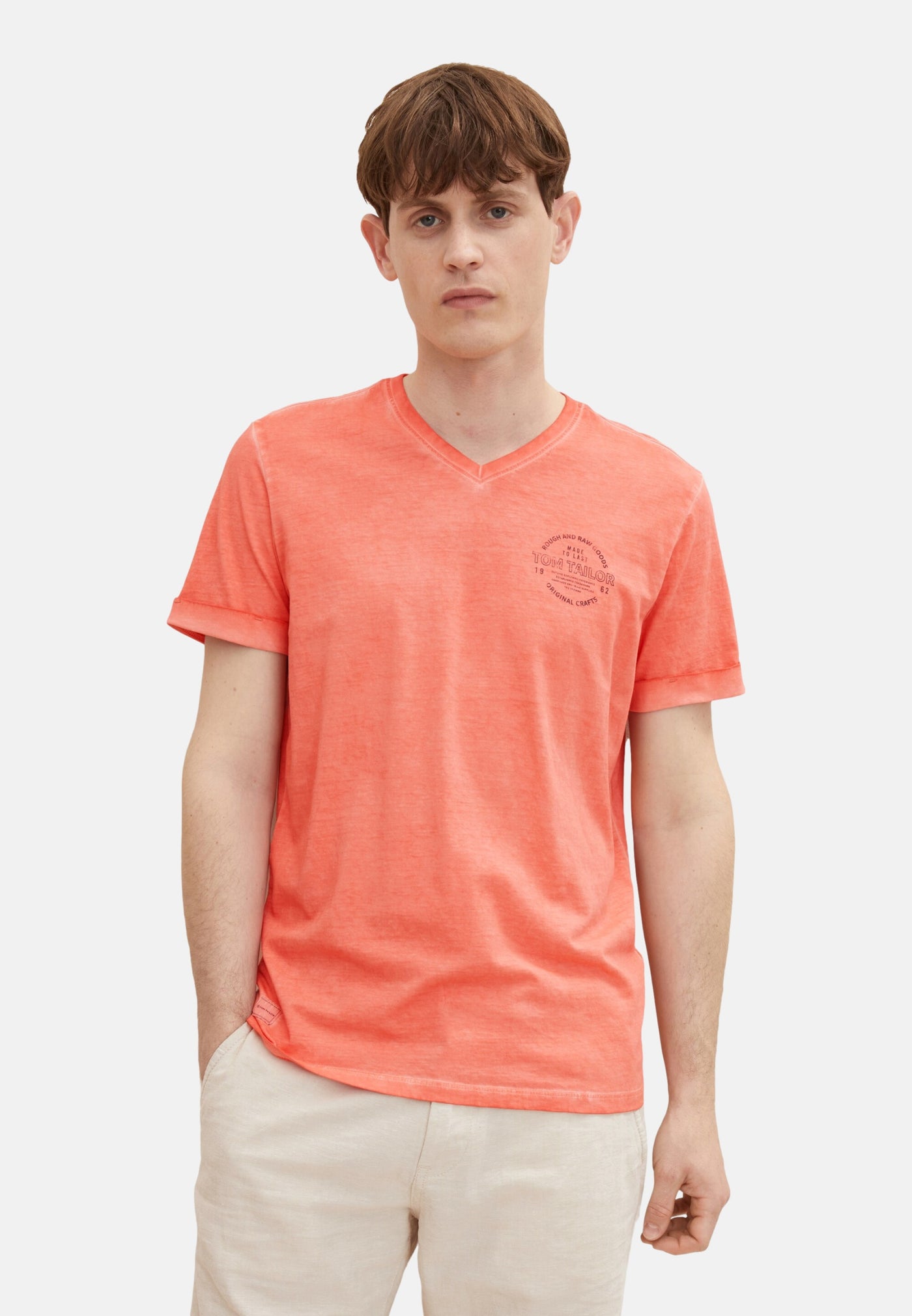 Tom Tailor T-Shirt mit Logo Print und V-Ausschnitt