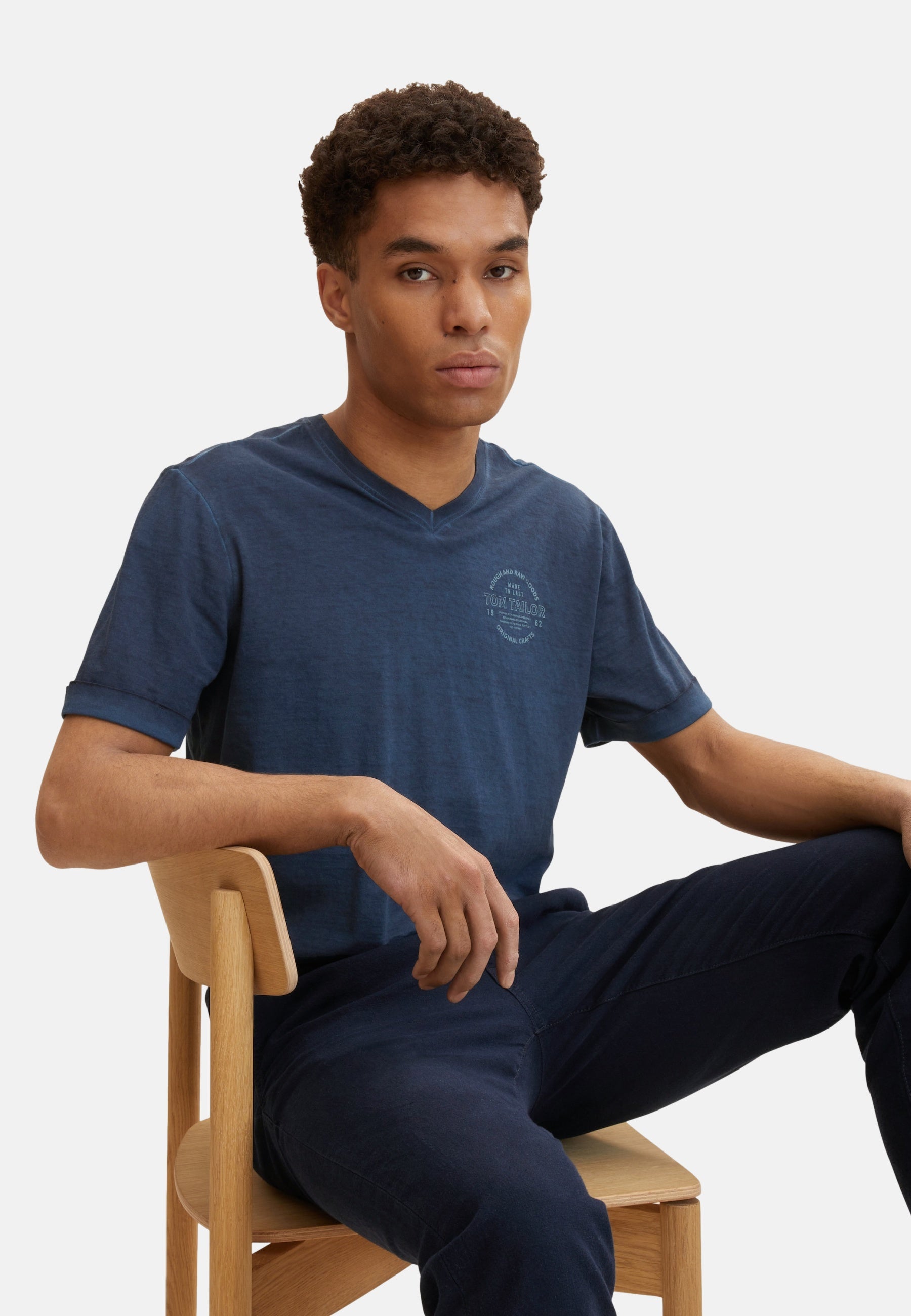 Tom Tailor T-Shirt mit Logo Print und V-Ausschnitt