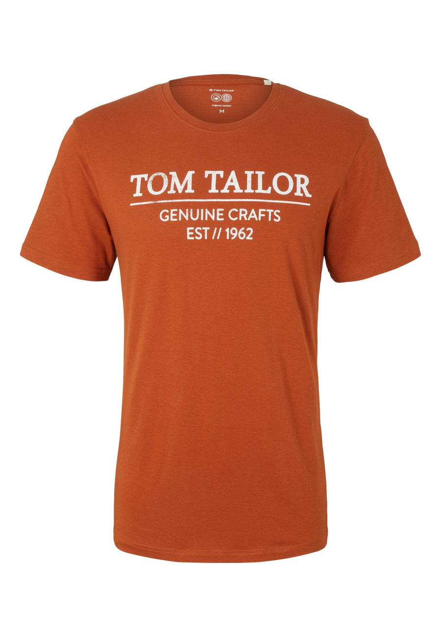 Tom Tailor Unifarbenes Kurzarm T-Shirt mit Rundhalsausschnitt und Label-Print