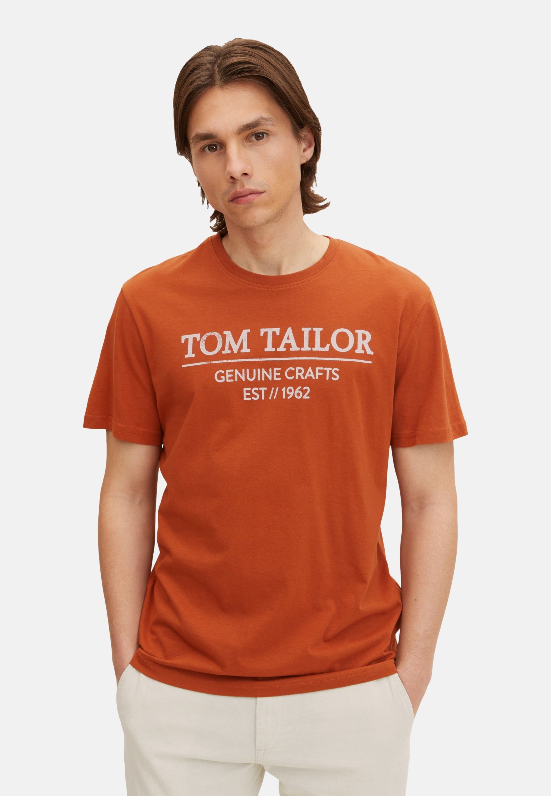Tom Tailor Unifarbenes Kurzarm T-Shirt mit Rundhalsausschnitt und Label-Print