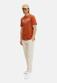 Tom Tailor Unifarbenes Kurzarm T-Shirt mit Rundhalsausschnitt und Label-Print