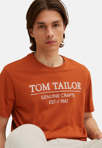 Tom Tailor Unifarbenes Kurzarm T-Shirt mit Rundhalsausschnitt und Label-Print