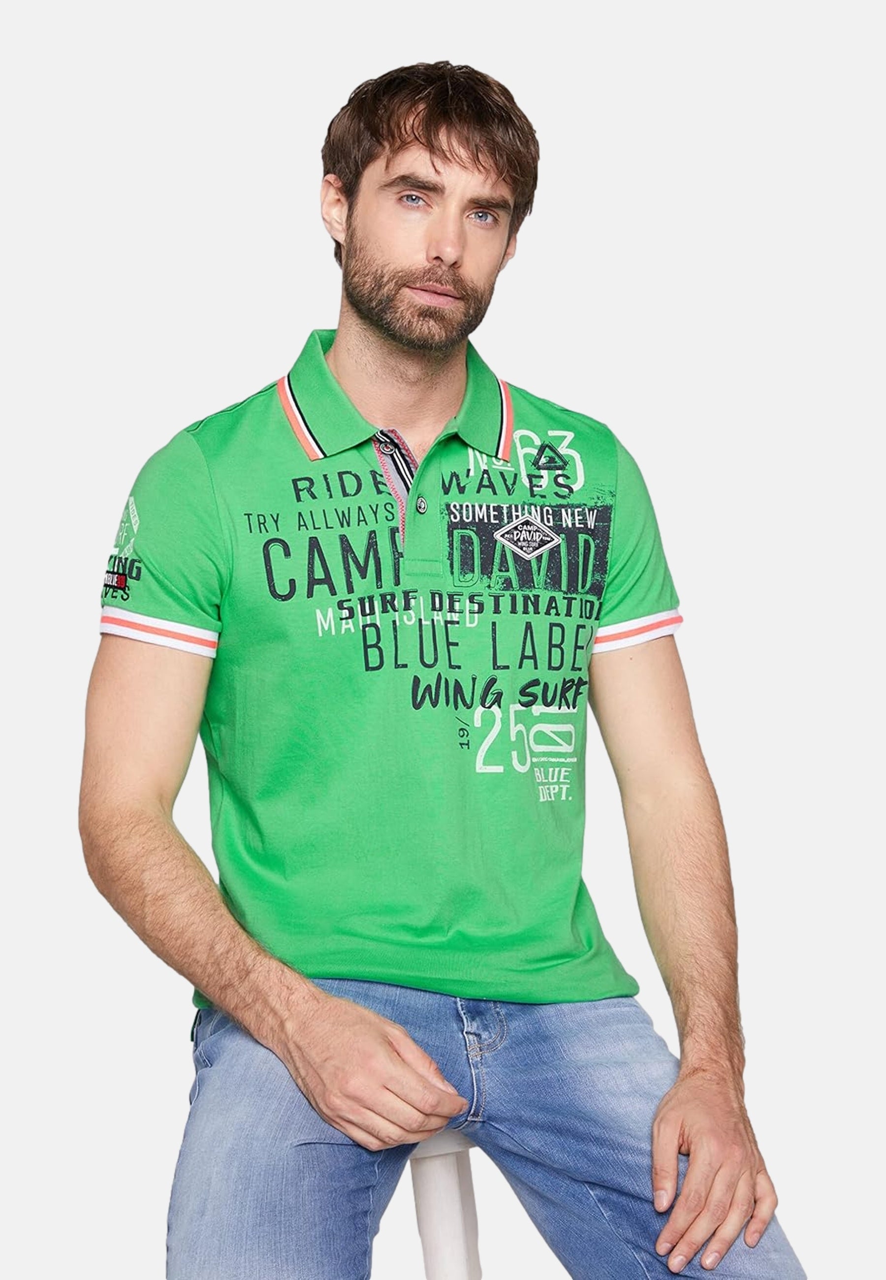 Camp David Flying Waves Kurzarmshirt mit Polokragen