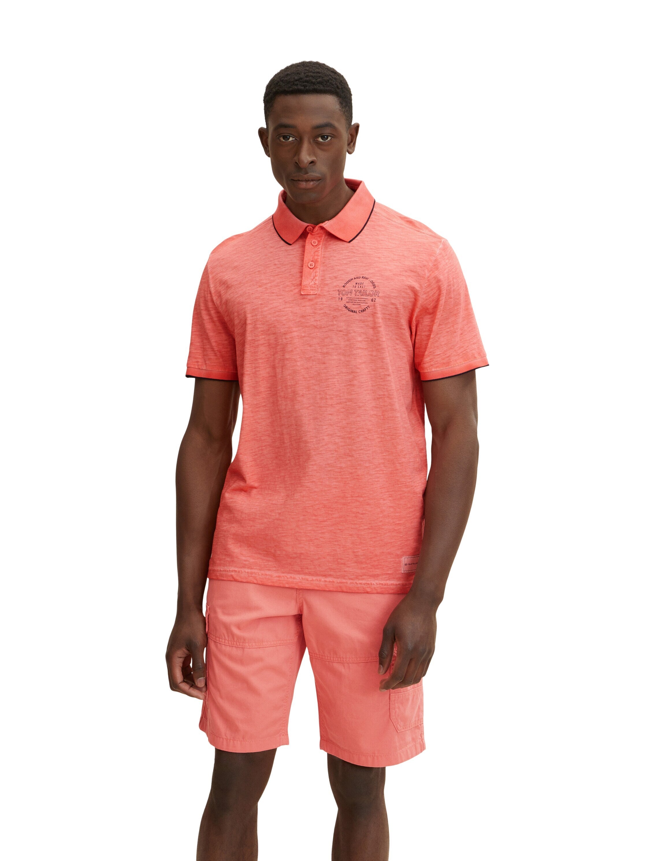 Tom Tailor Poloshirt mit Logo Print und halber Knopfleiste