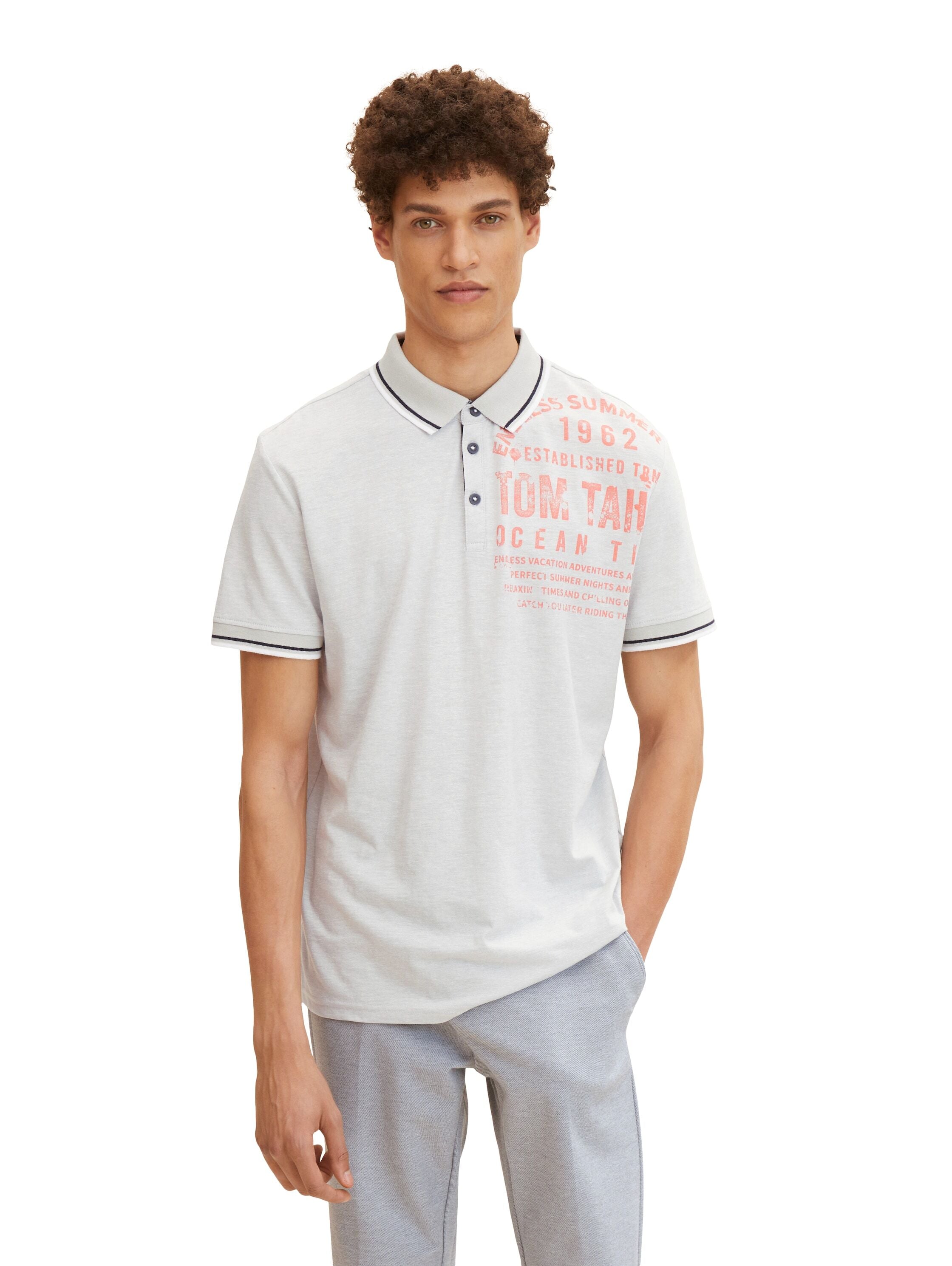 Tom Tailor Poloshirt mit Textprint und halber Knopfleiste