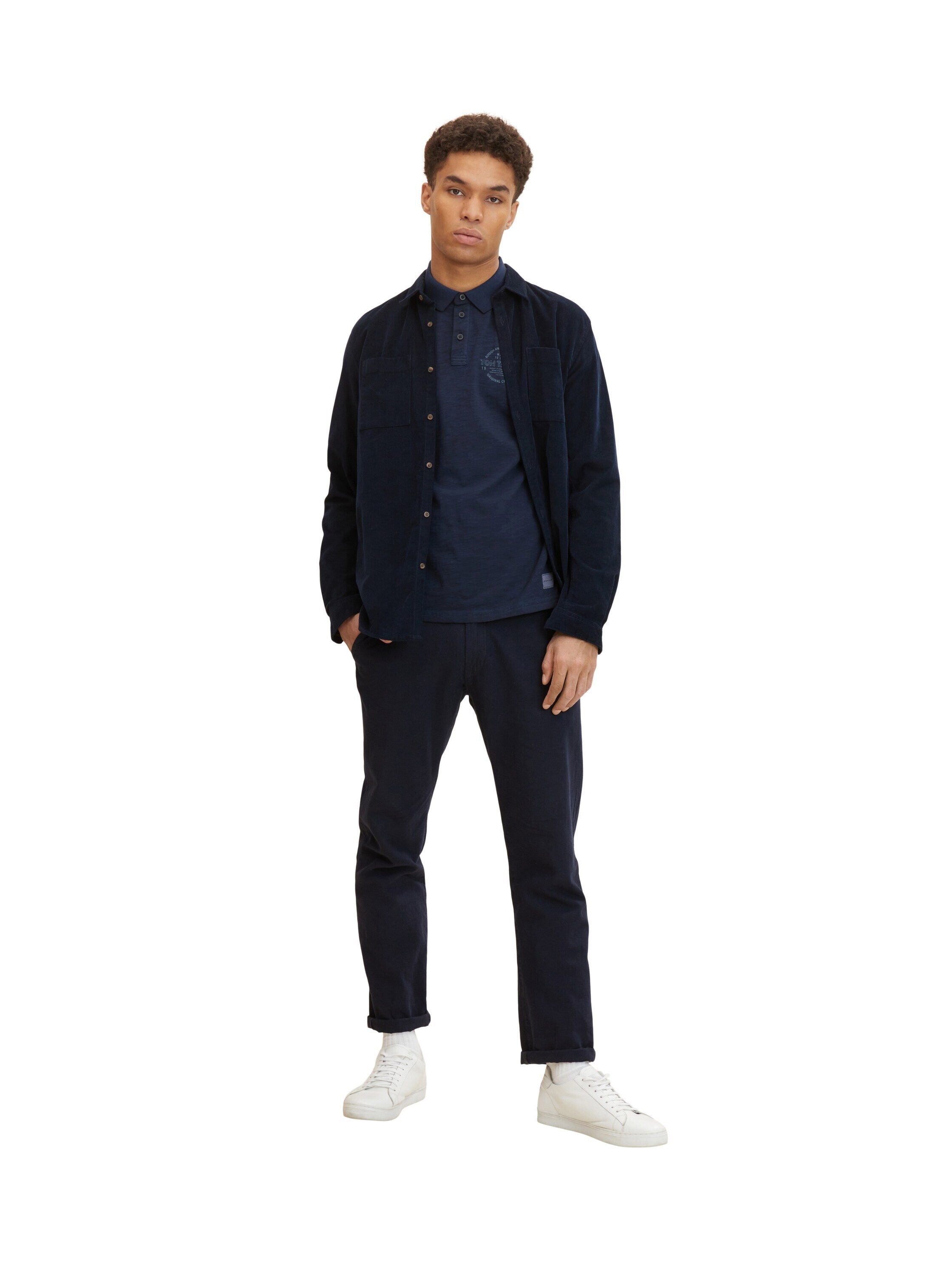 Tom Tailor Poloshirt mit Logo Print und halber Knopfleiste