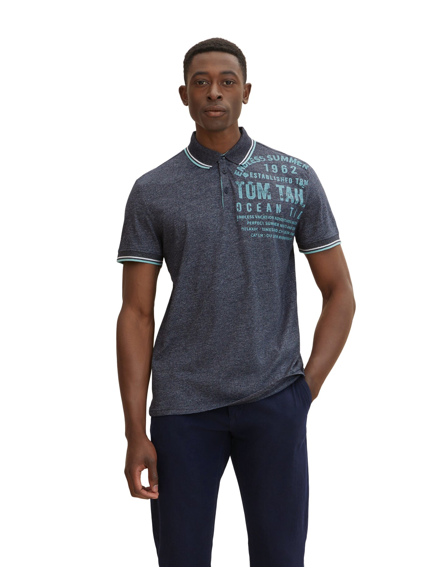 Tom Tailor Poloshirt mit Textprint und halber Knopfleiste