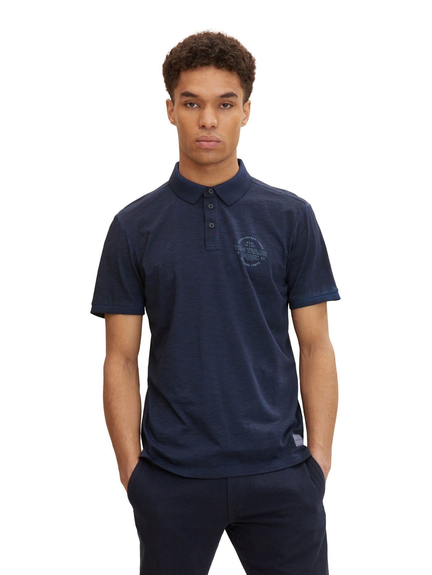 Tom Tailor Poloshirt mit Logo Print und halber Knopfleiste