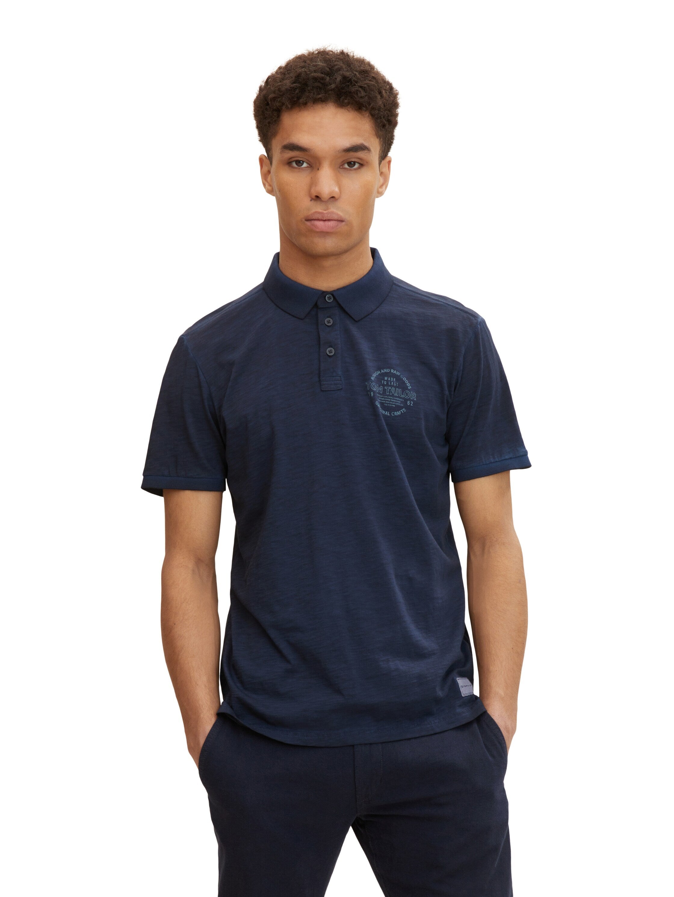 Tom Tailor Poloshirt mit Logo Print und halber Knopfleiste