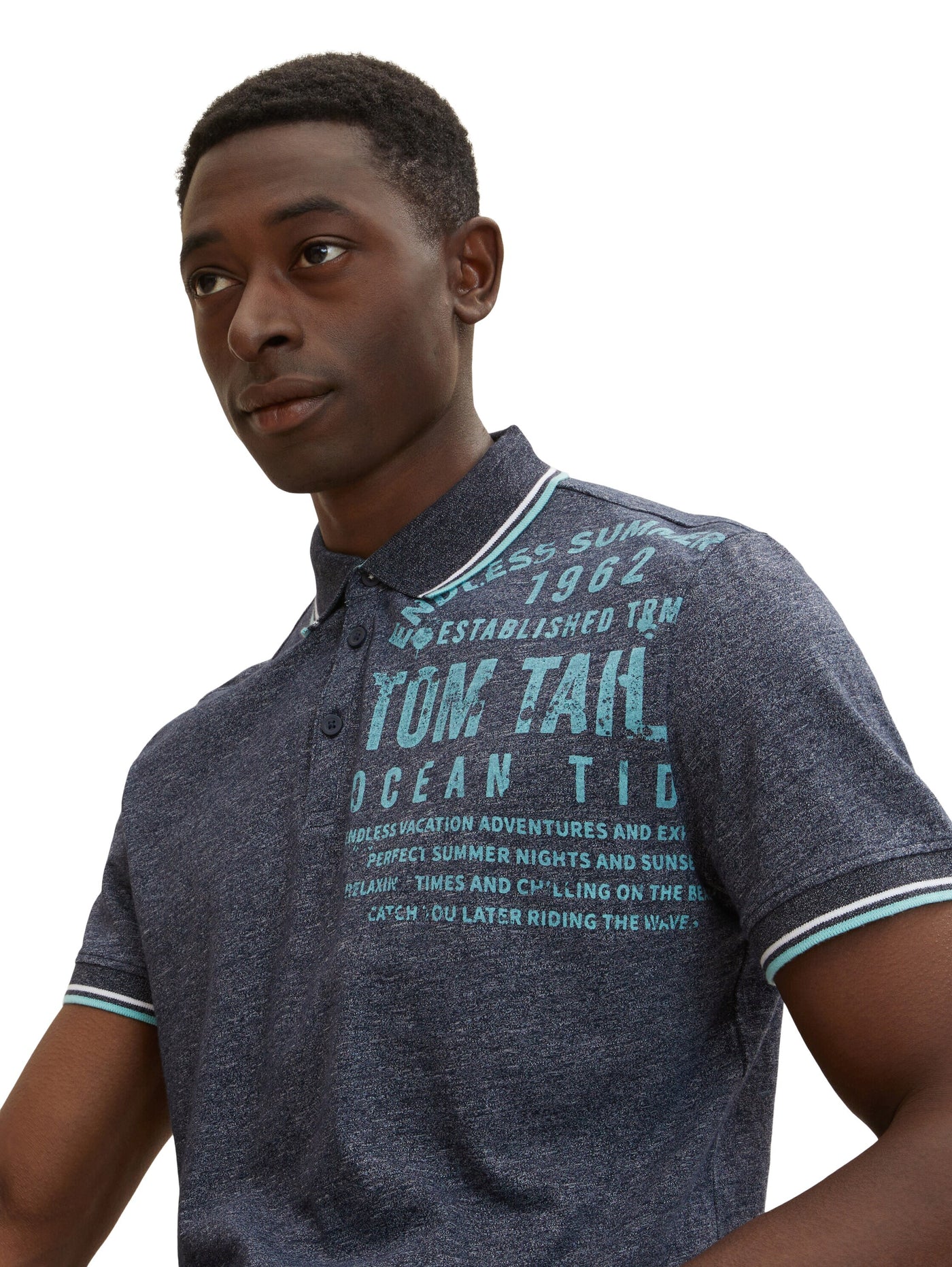 Tom Tailor Poloshirt mit Textprint und halber Knopfleiste