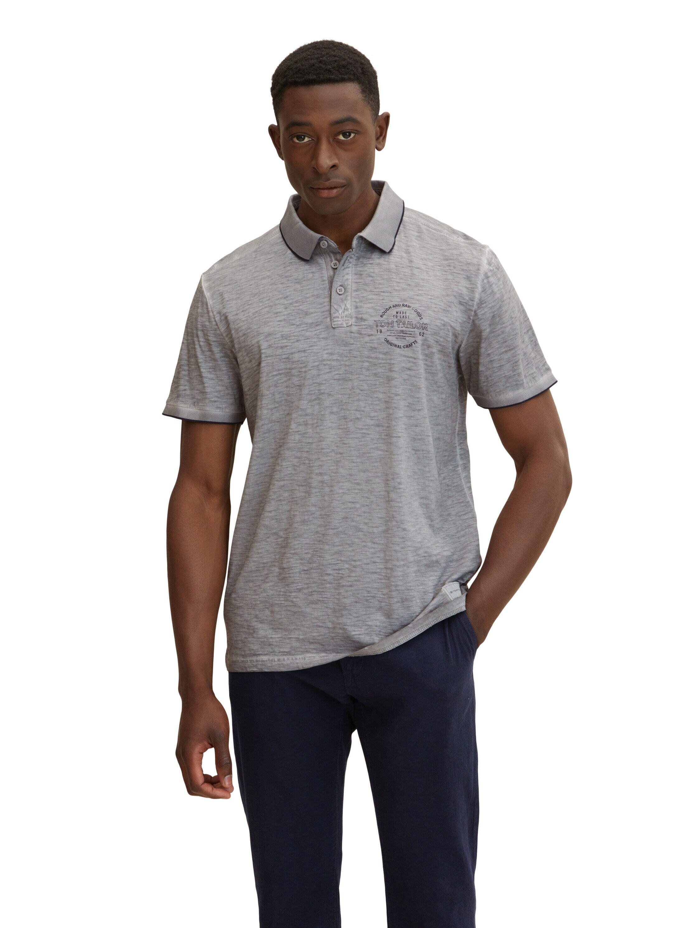 Tom Tailor Poloshirt mit Logo Print und halber Knopfleiste