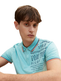 Tom Tailor Poloshirt mit Textprint und halber Knopfleiste