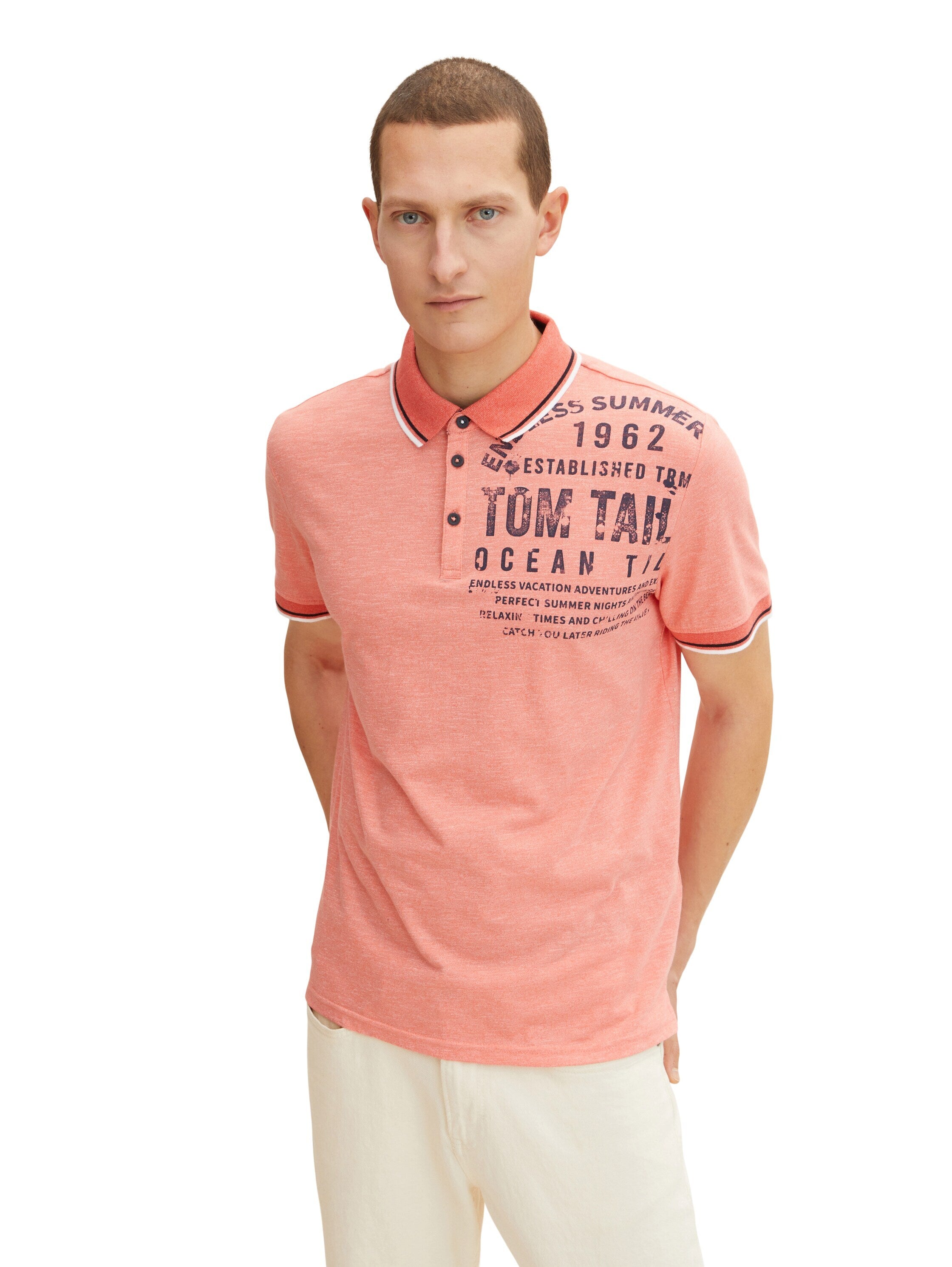 Tom Tailor Poloshirt mit Textprint und halber Knopfleiste