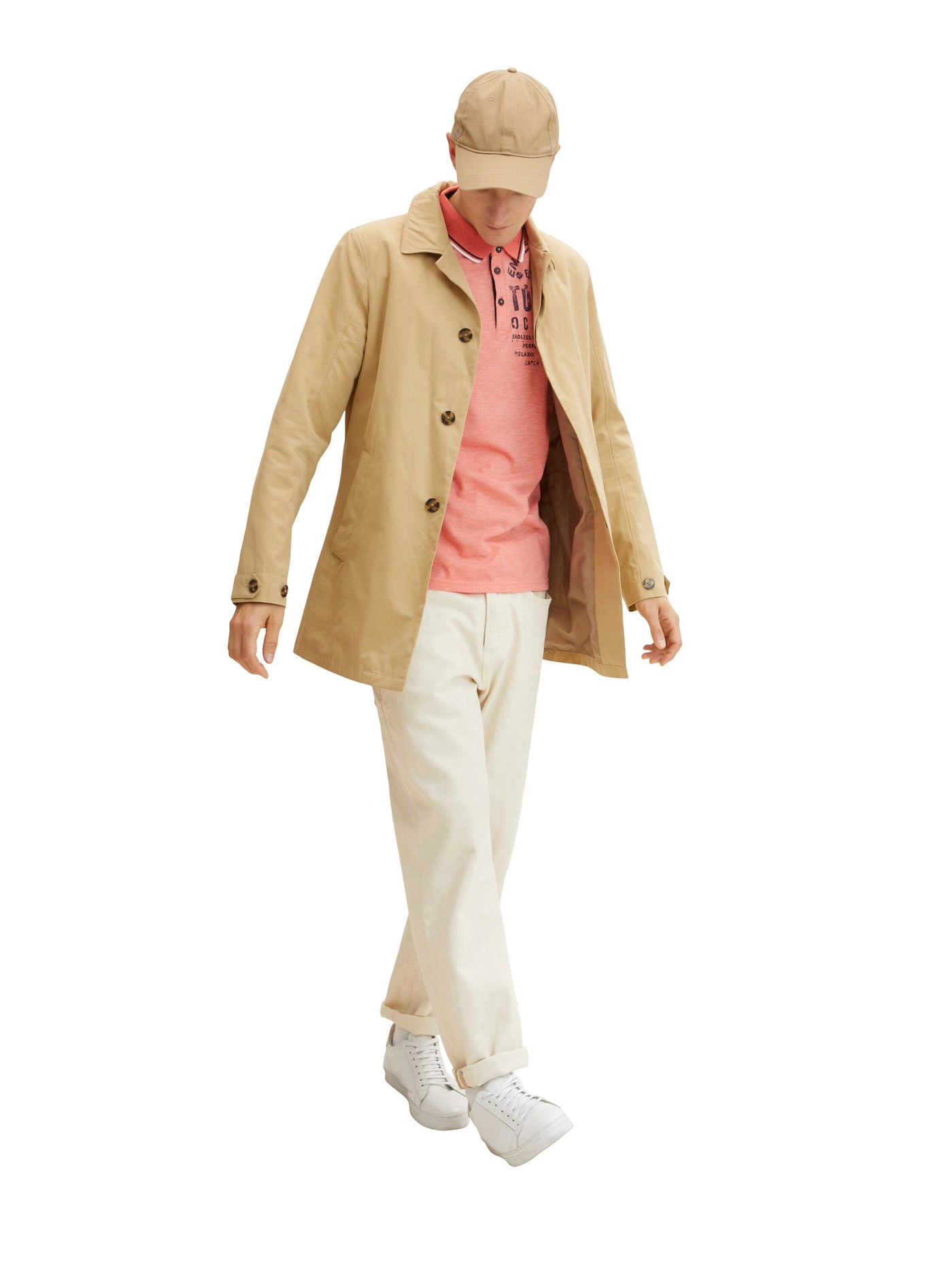 Tom Tailor Poloshirt mit Textprint und halber Knopfleiste