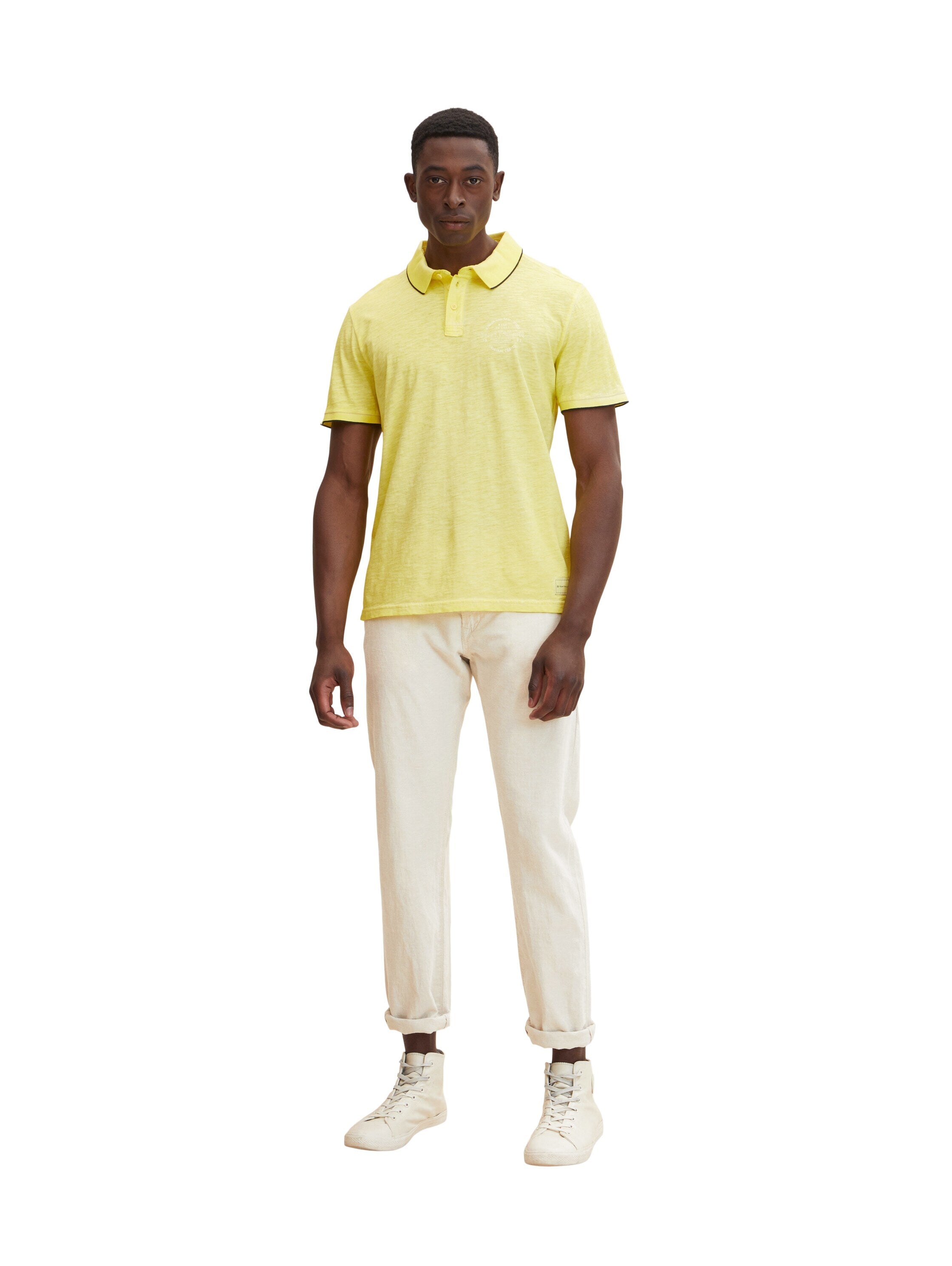 Tom Tailor Poloshirt mit Logo Print und halber Knopfleiste