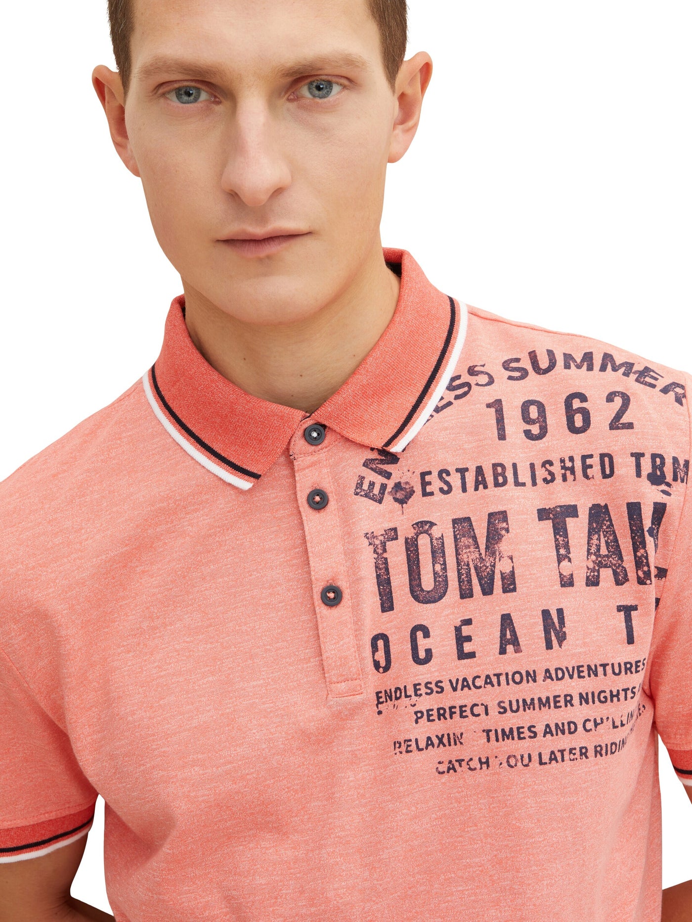 Tom Tailor Poloshirt mit Textprint und halber Knopfleiste