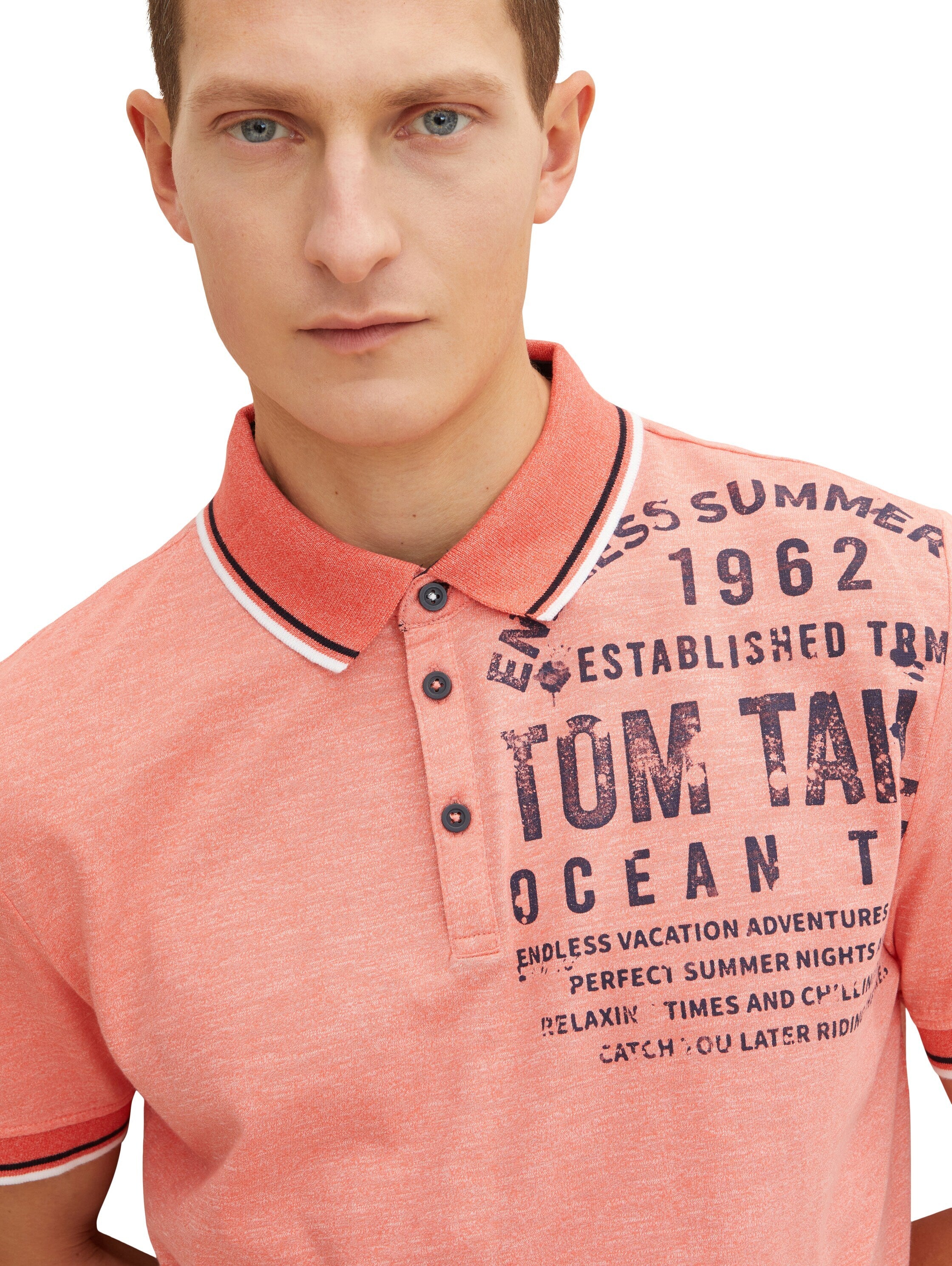 Tom Tailor Poloshirt mit Textprint und halber Knopfleiste