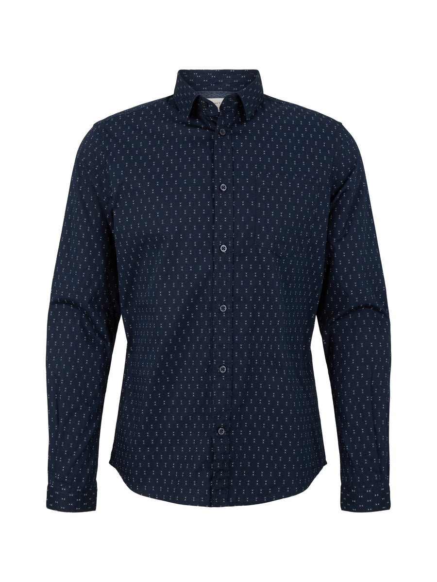 Tom Tailor Langarmhemd mit Allover-Print und Kentkragen