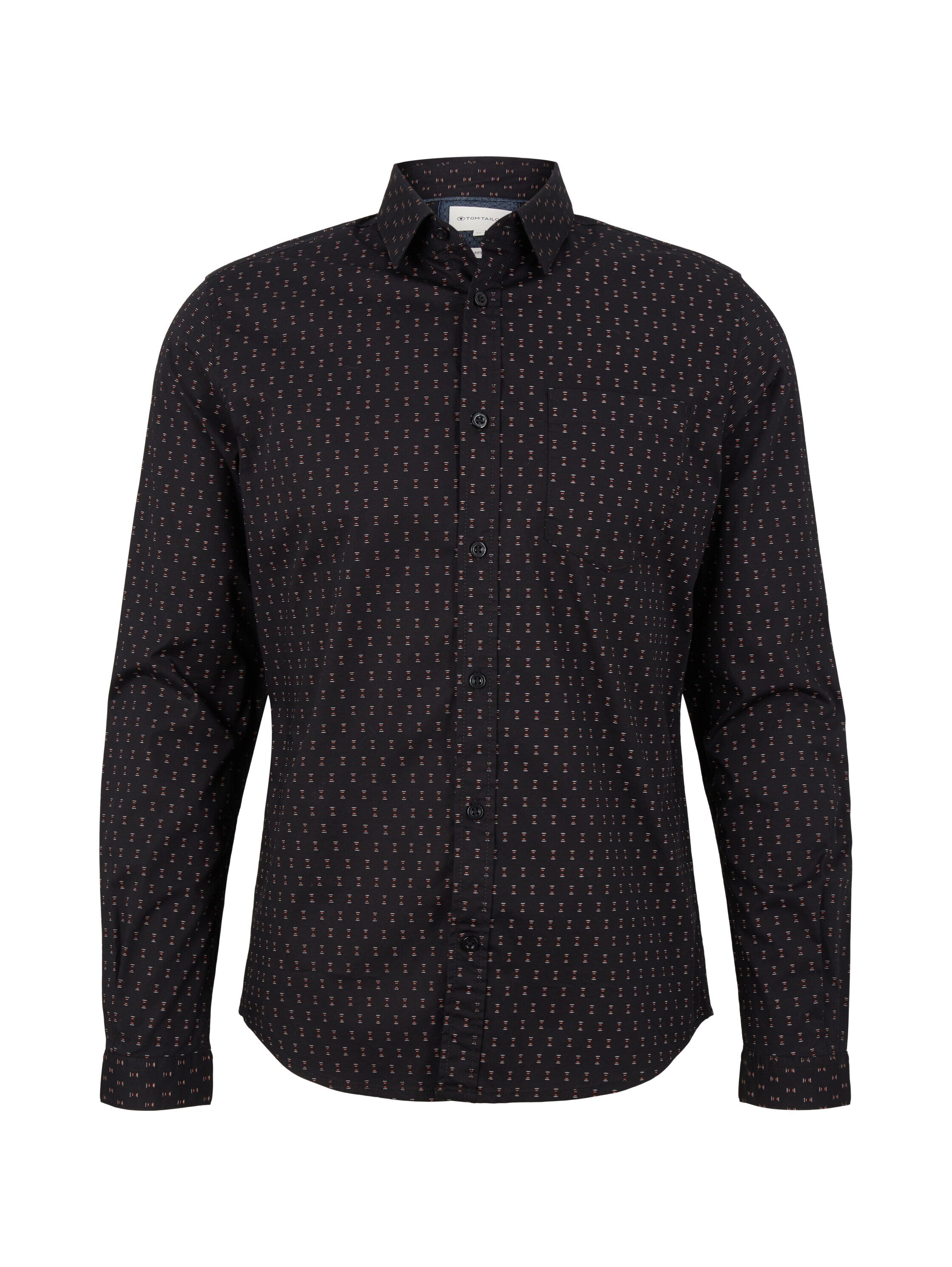 Tom Tailor Langarmhemd mit Allover-Print und Kentkragen