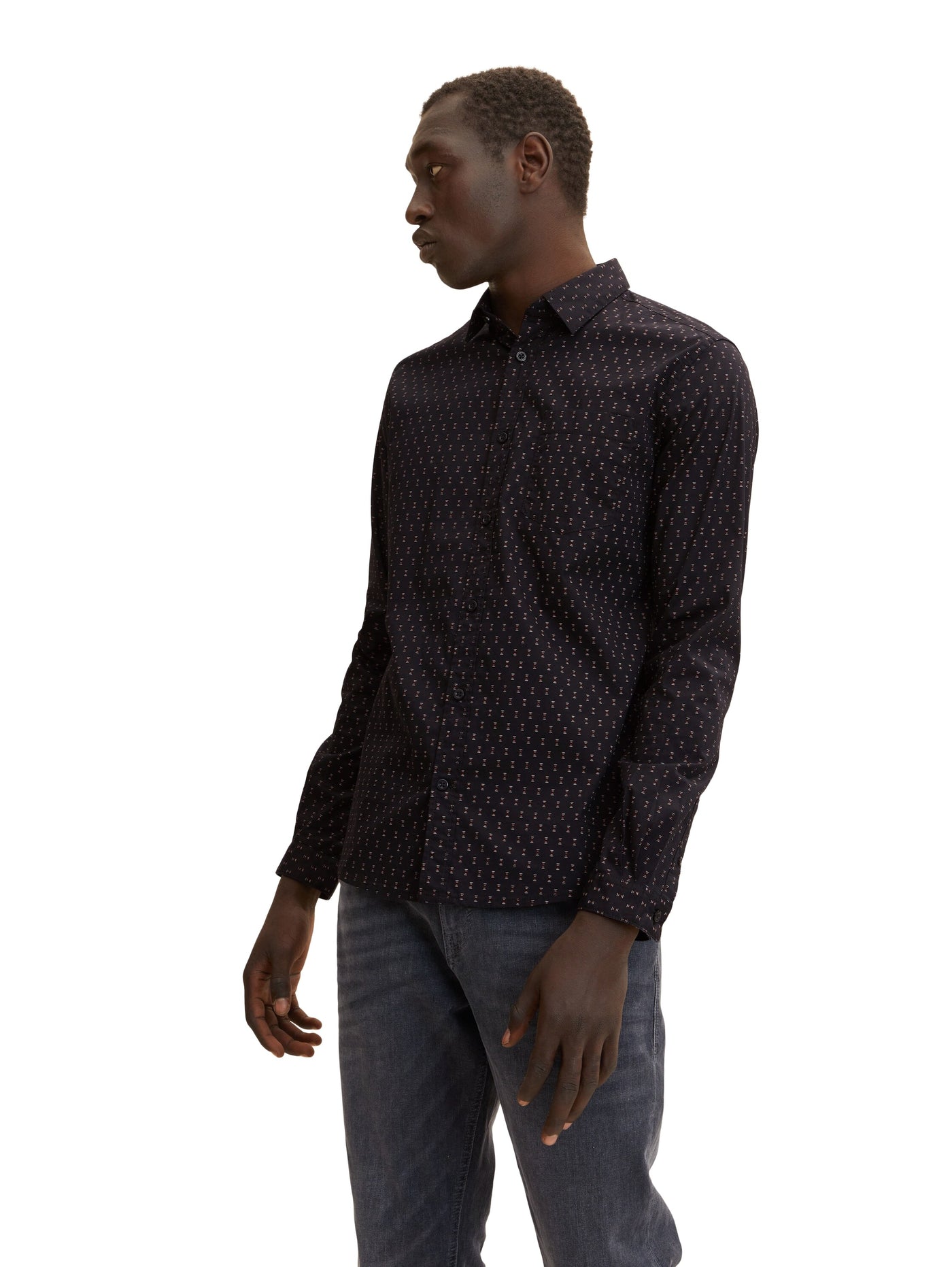 Tom Tailor Langarmhemd mit Allover-Print und Kentkragen