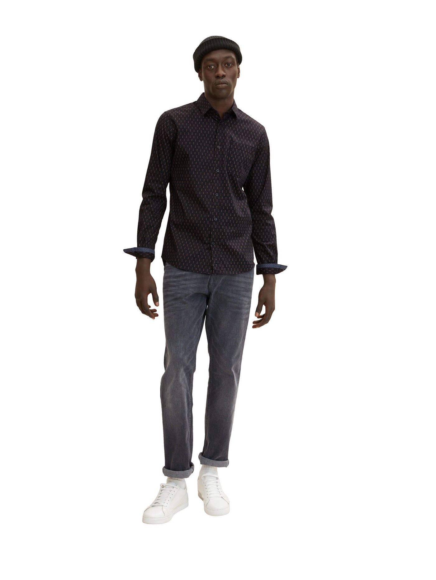 Tom Tailor Langarmhemd mit Allover-Print und Kentkragen