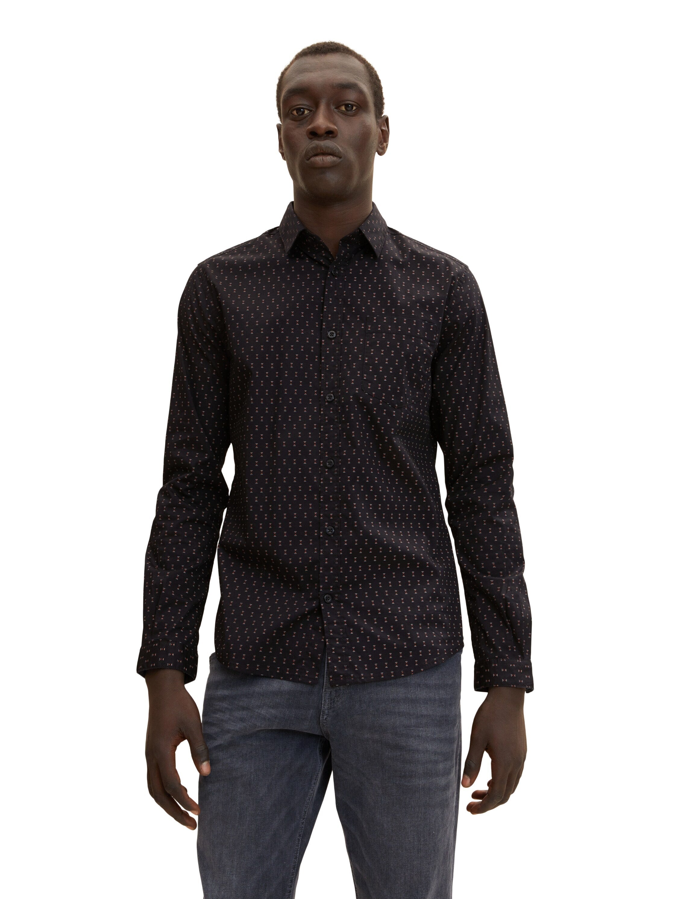 Tom Tailor Langarmhemd mit Allover-Print und Kentkragen