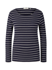 Tom Tailor Langarmshirt mit Streifen und U-Boot Ausschnitt