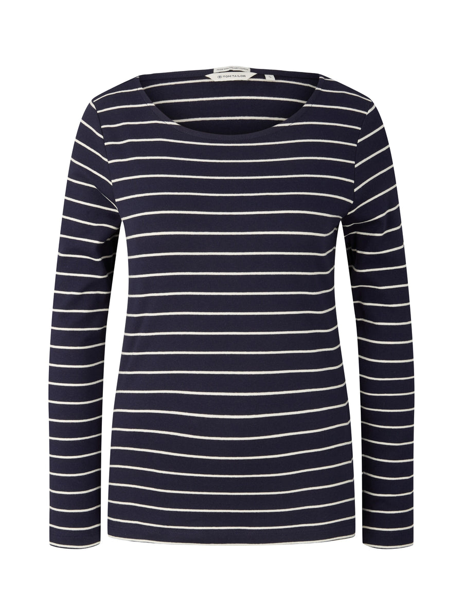 Tom Tailor Langarmshirt mit Streifen und U-Boot Ausschnitt