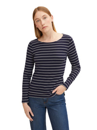 Tom Tailor Langarmshirt mit Streifen und U-Boot Ausschnitt
