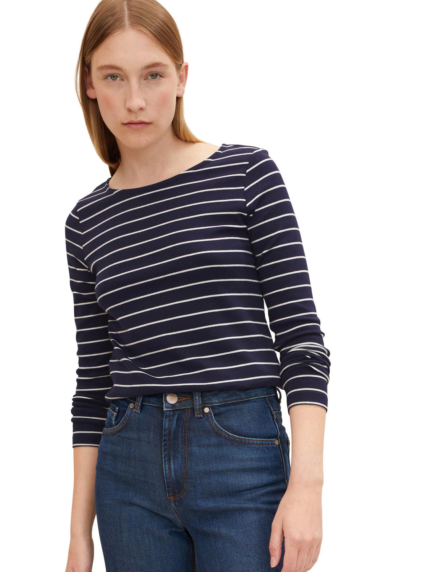 Tom Tailor Langarmshirt mit Streifen und U-Boot Ausschnitt