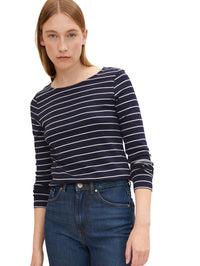 Tom Tailor Langarmshirt mit Streifen und U-Boot Ausschnitt