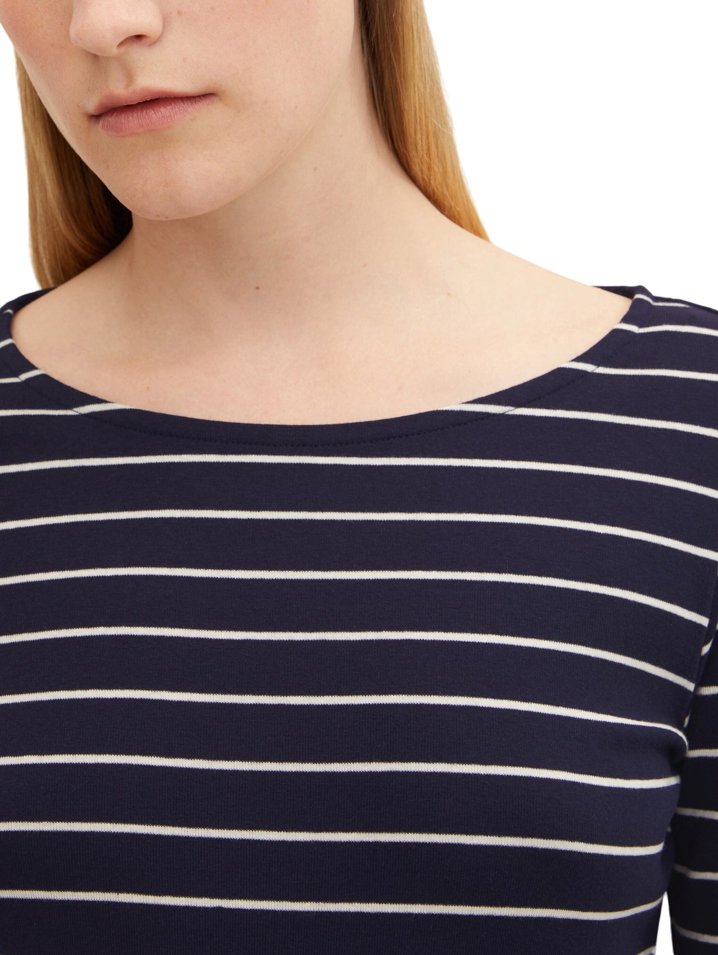 Tom Tailor Langarmshirt mit Streifen und U-Boot Ausschnitt