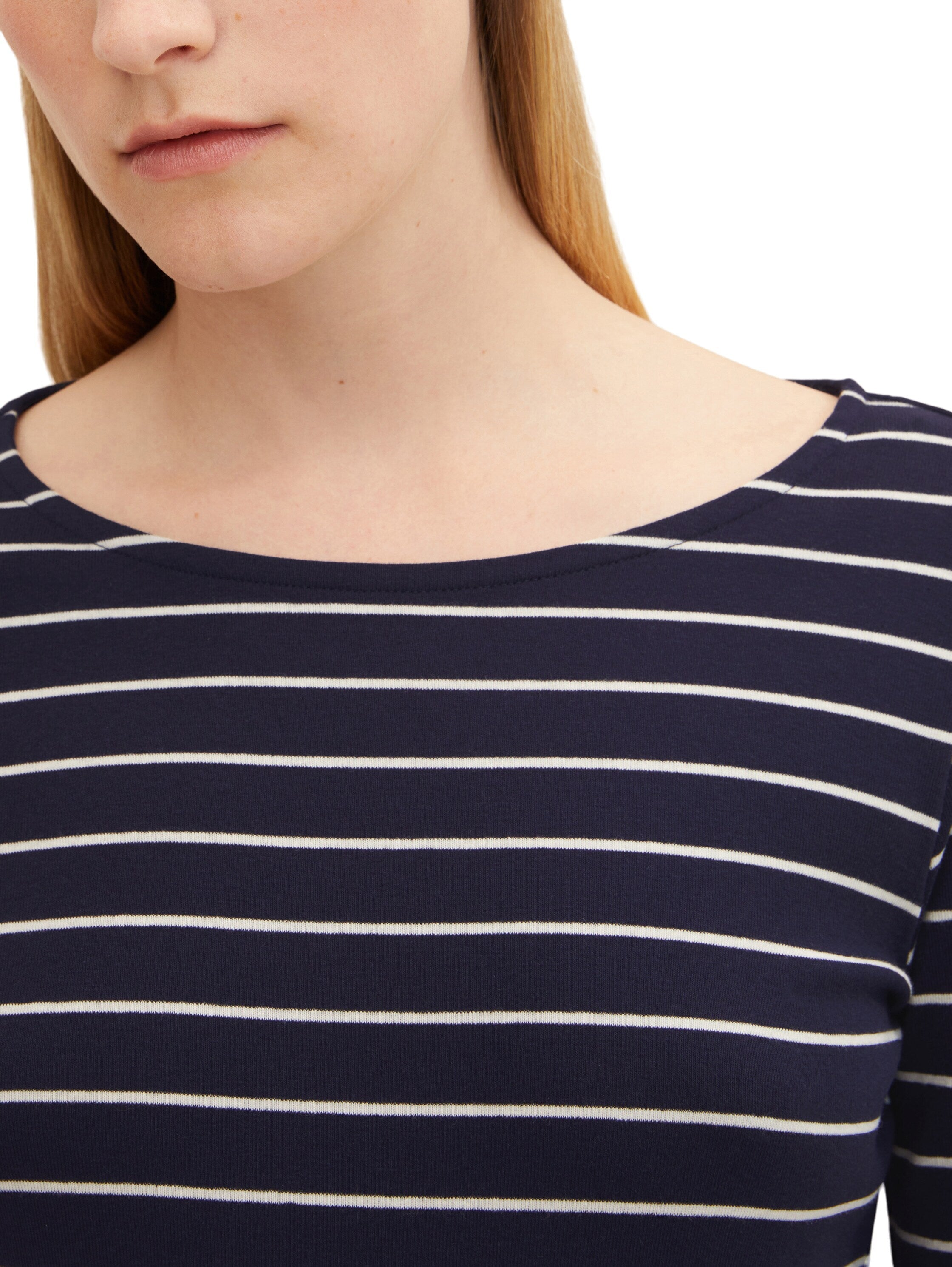 Tom Tailor Langarmshirt mit Streifen und U-Boot Ausschnitt