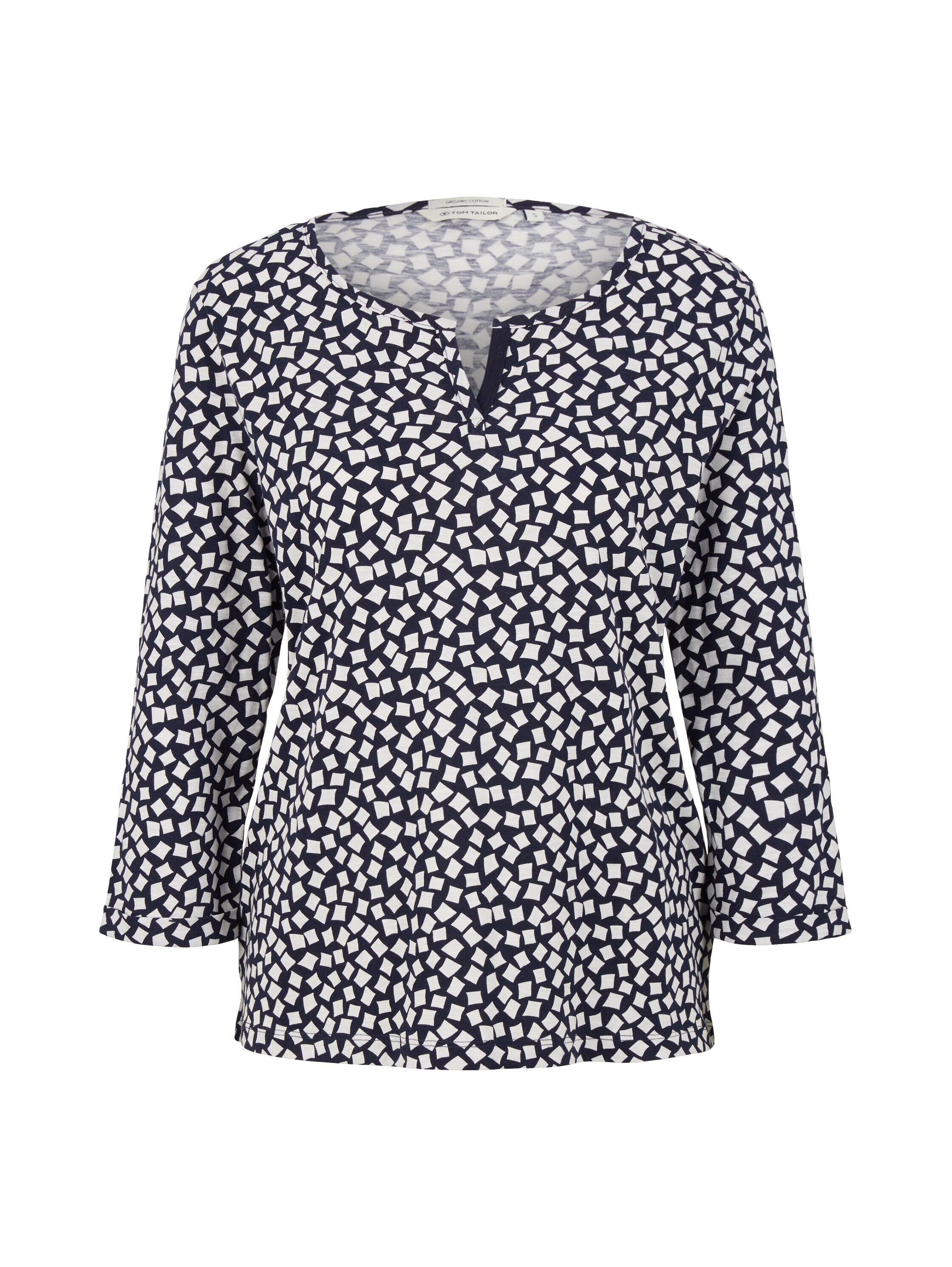 Tom Tailor T-Shirt mit Henleyausschnitt und Allover-Print