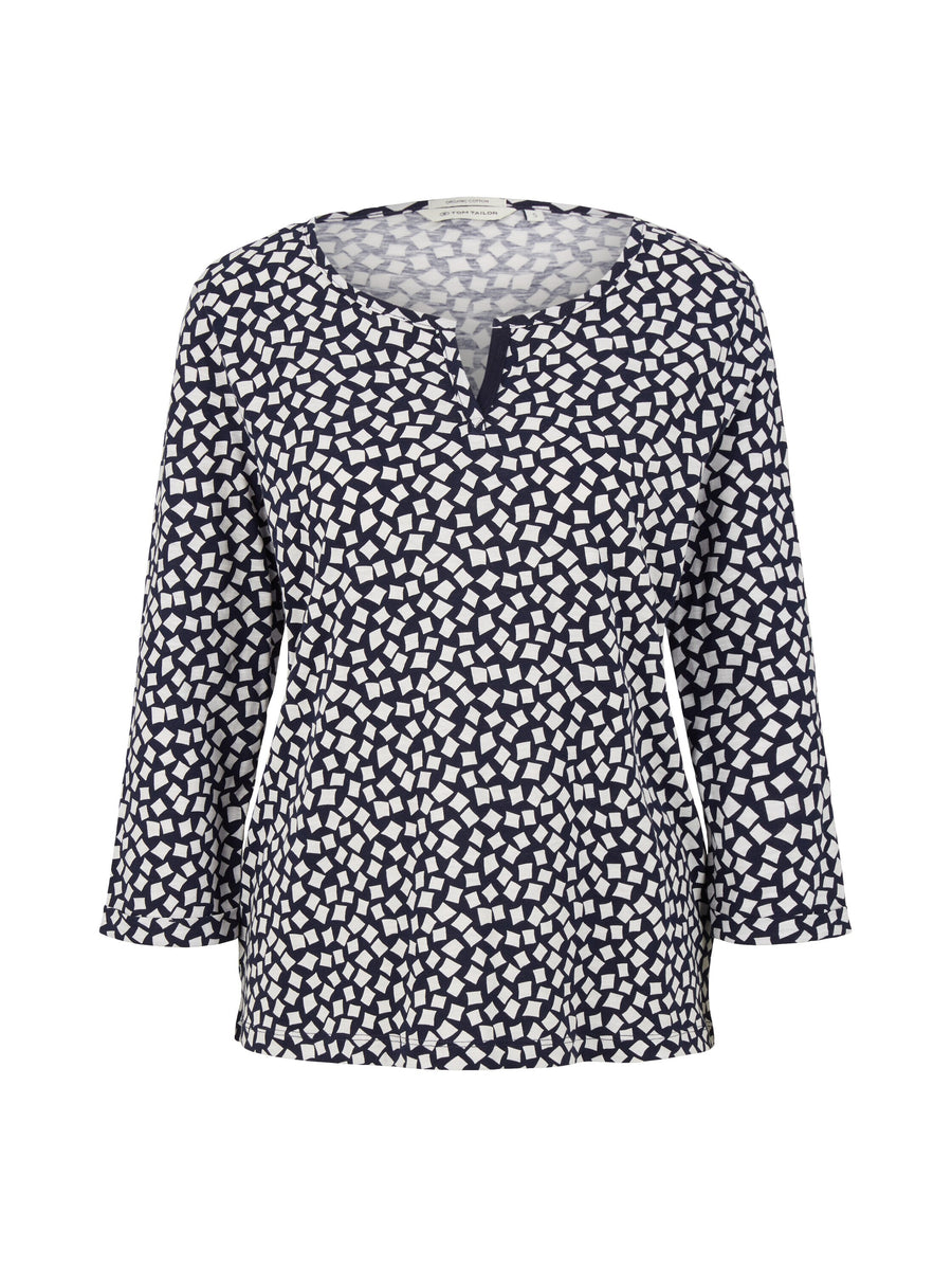 Tom Tailor T-Shirt mit Henleyausschnitt und Allover-Print