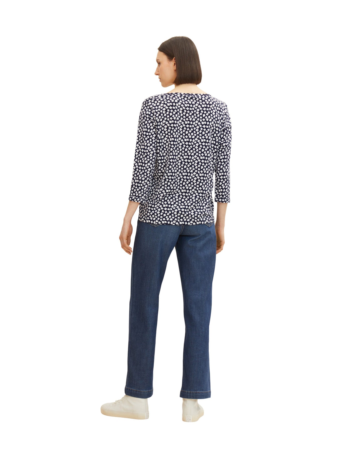 Tom Tailor T-Shirt mit Henleyausschnitt und Allover-Print