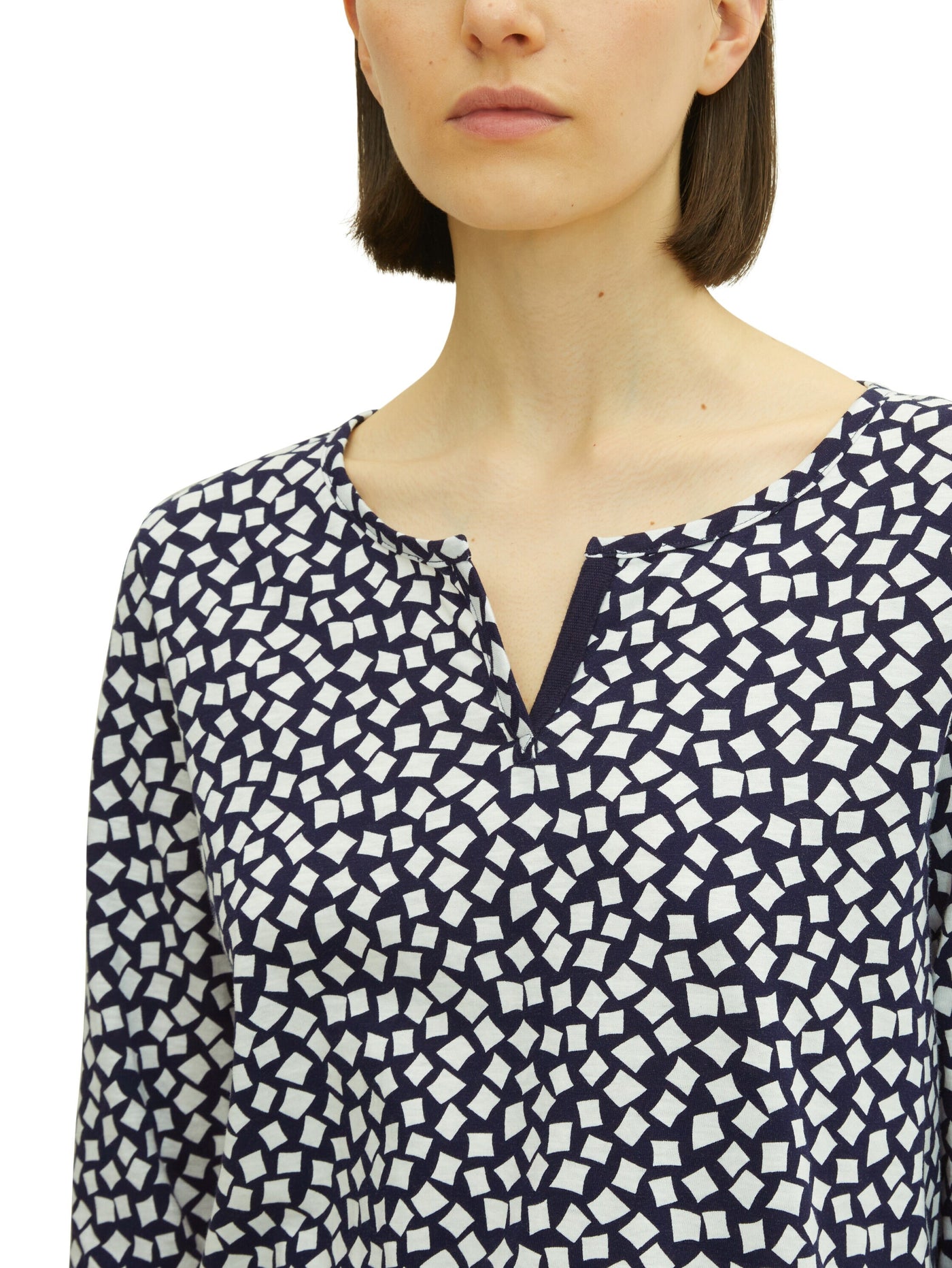 Tom Tailor T-Shirt mit Henleyausschnitt und Allover-Print