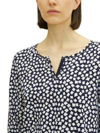 Tom Tailor T-Shirt mit Henleyausschnitt und Allover-Print