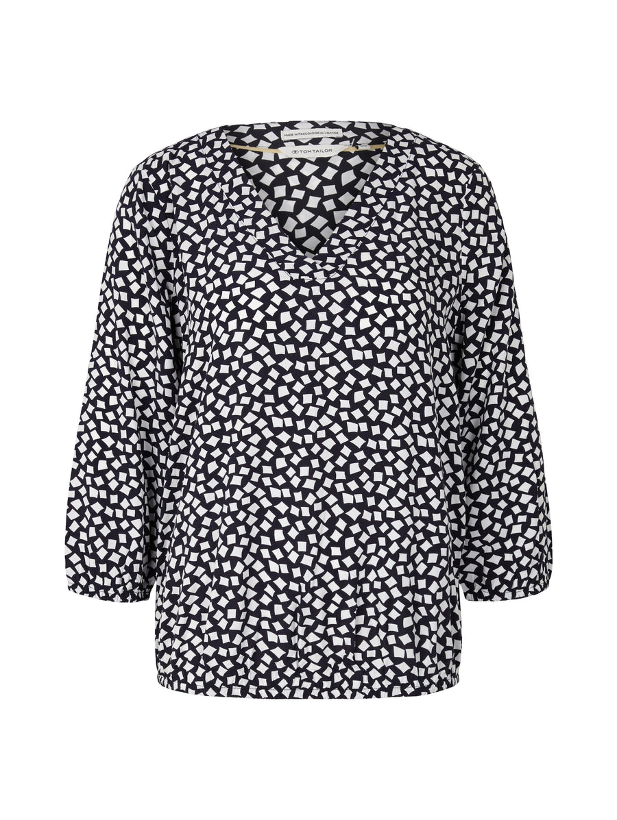 Tom Tailor Gemusterte Bluse mit 3/4 Arm und V-Ausschnitt